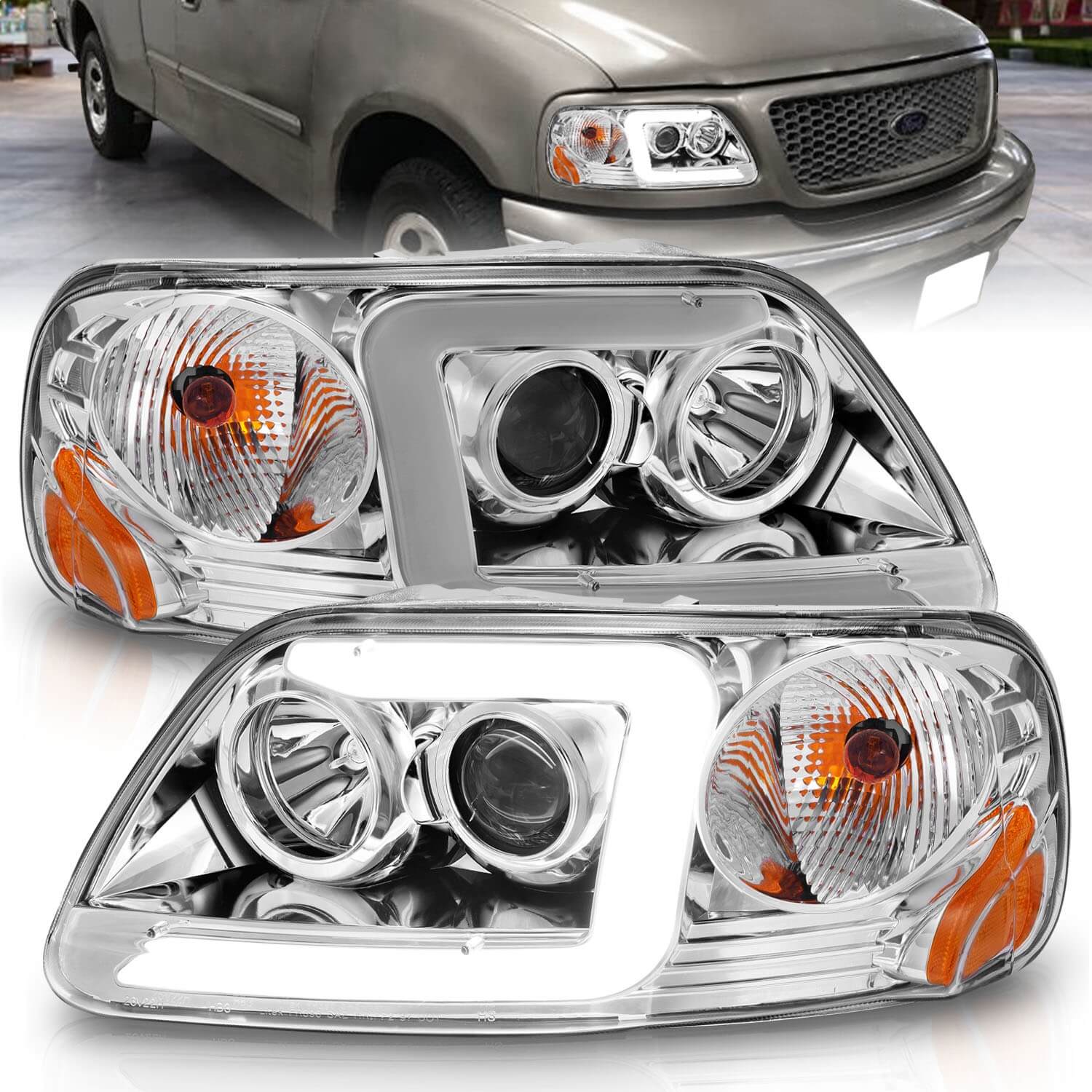 Anzo 111504 Amber Halo Projector Headlights With Clear Lens