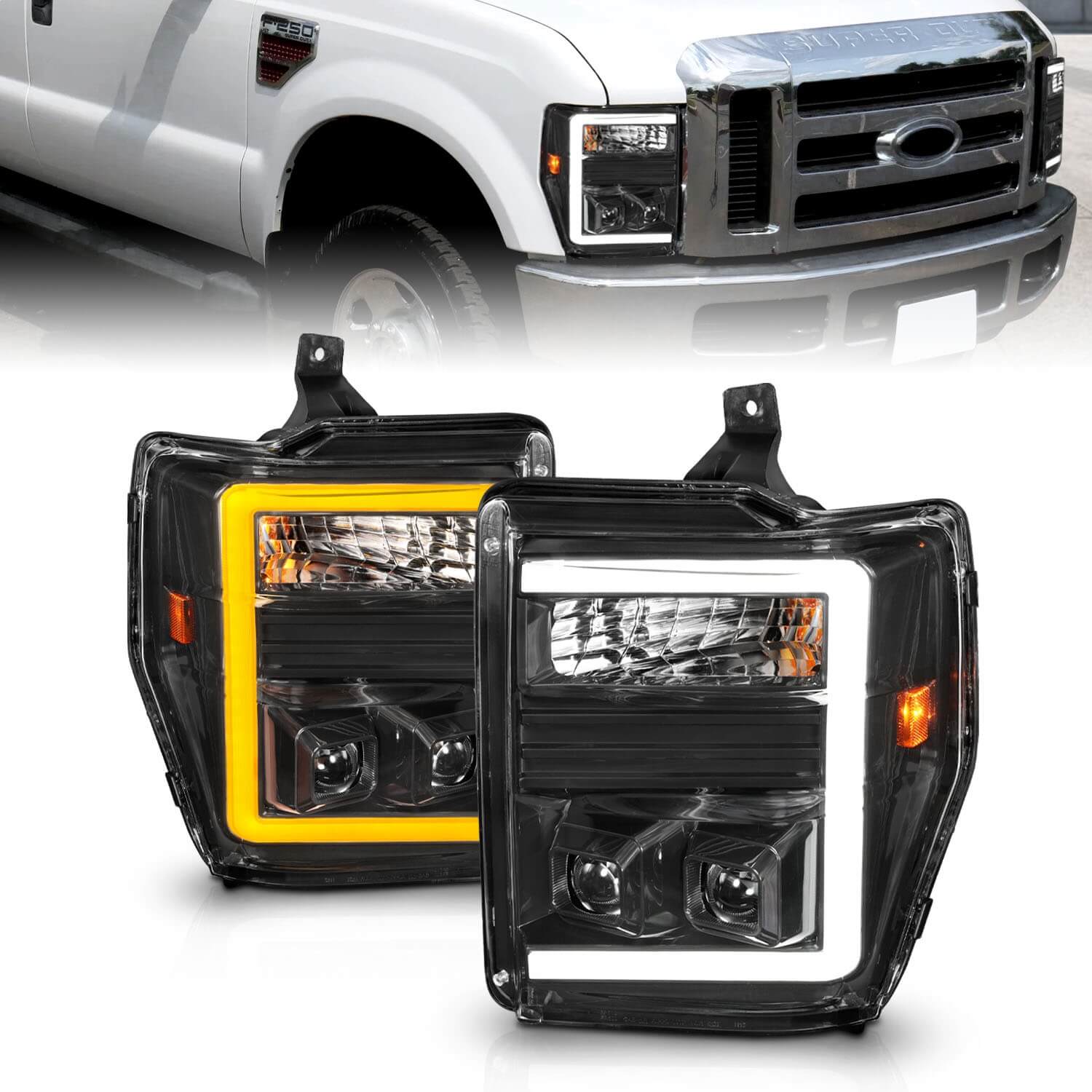 Anzo 111586 Switchback Plank Style Projector Headlights With Clear Lens