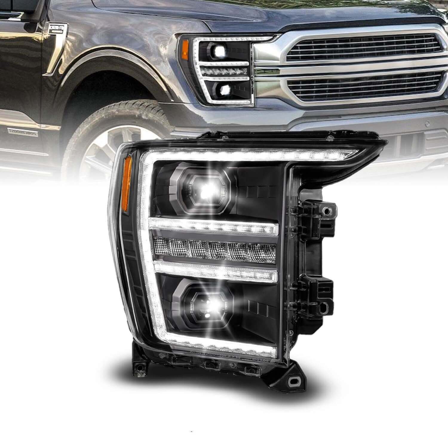 Anzo 111594 R - Plank Style White-Amber Projector Headlight With Clear Lens