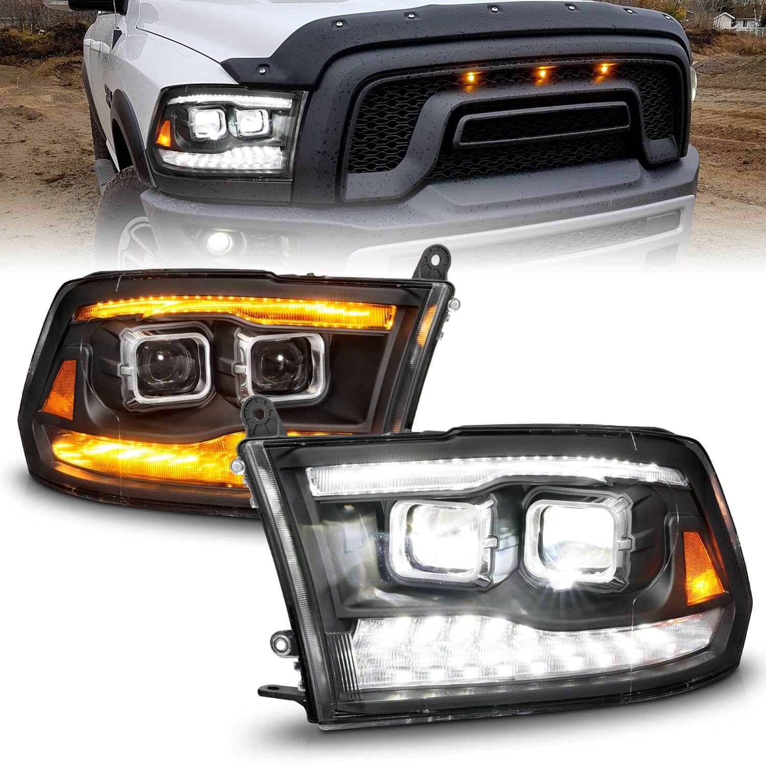 Anzo 111595 Plank Style LED Projector Headlights With Clear Lens