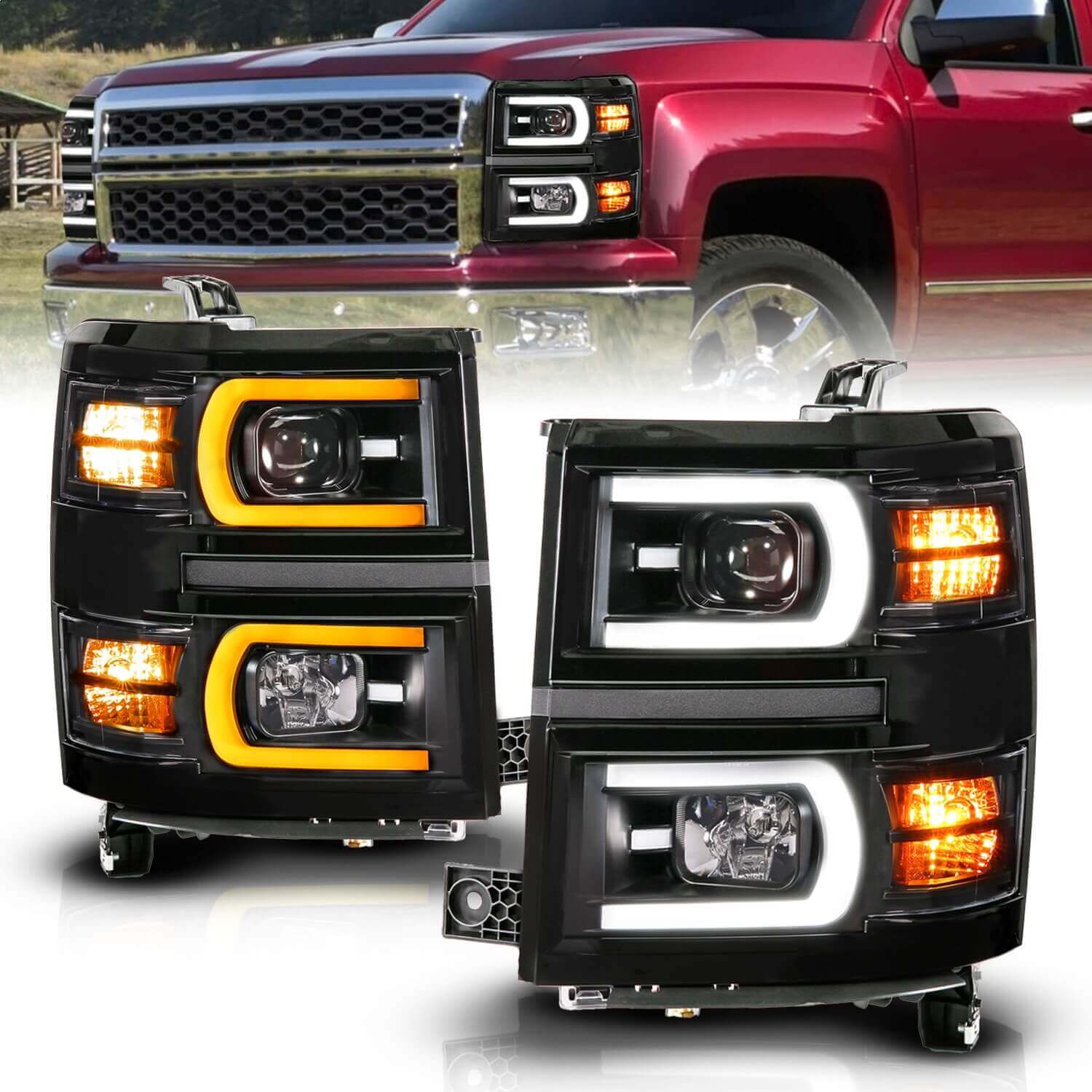 Anzo 111617 Plank Style White-Amber Projector Headlight With Clear Lens