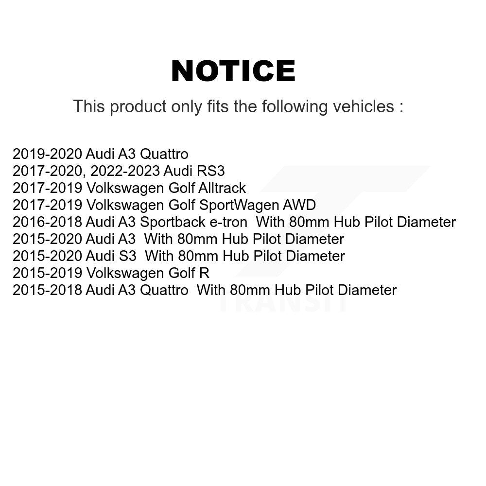 Kugel 70-512566 Front, Rear Wheel Bearing Hub Assembly for 2015-2023 Audi A3, Audi A3 Quattro and Select Vehicles