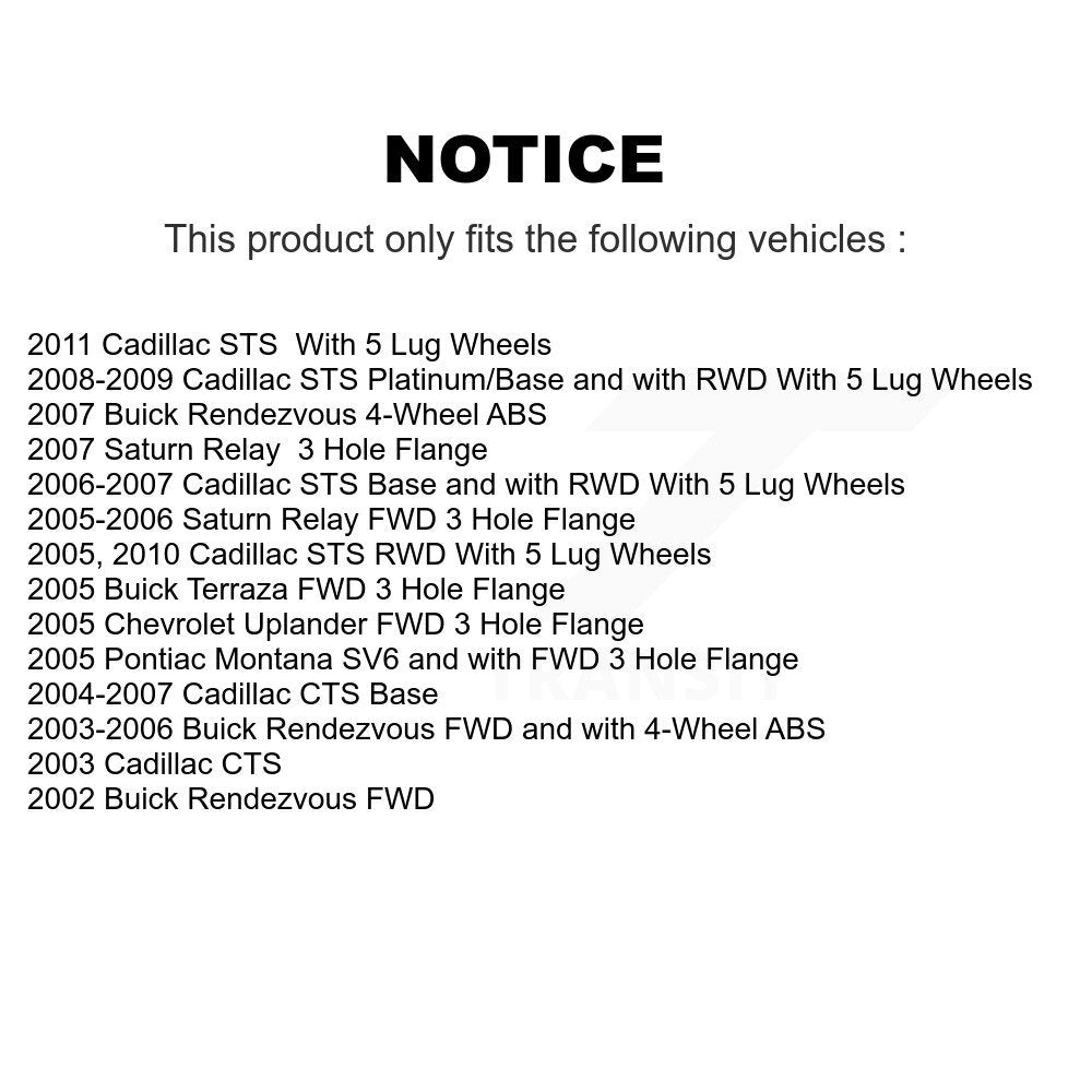 Kugel 70-513186 Rear, Front Wheel Bearing Hub Assembly for 2002-2011 Buick Rendezvous, Cadillac CTS and Select Vehicles
