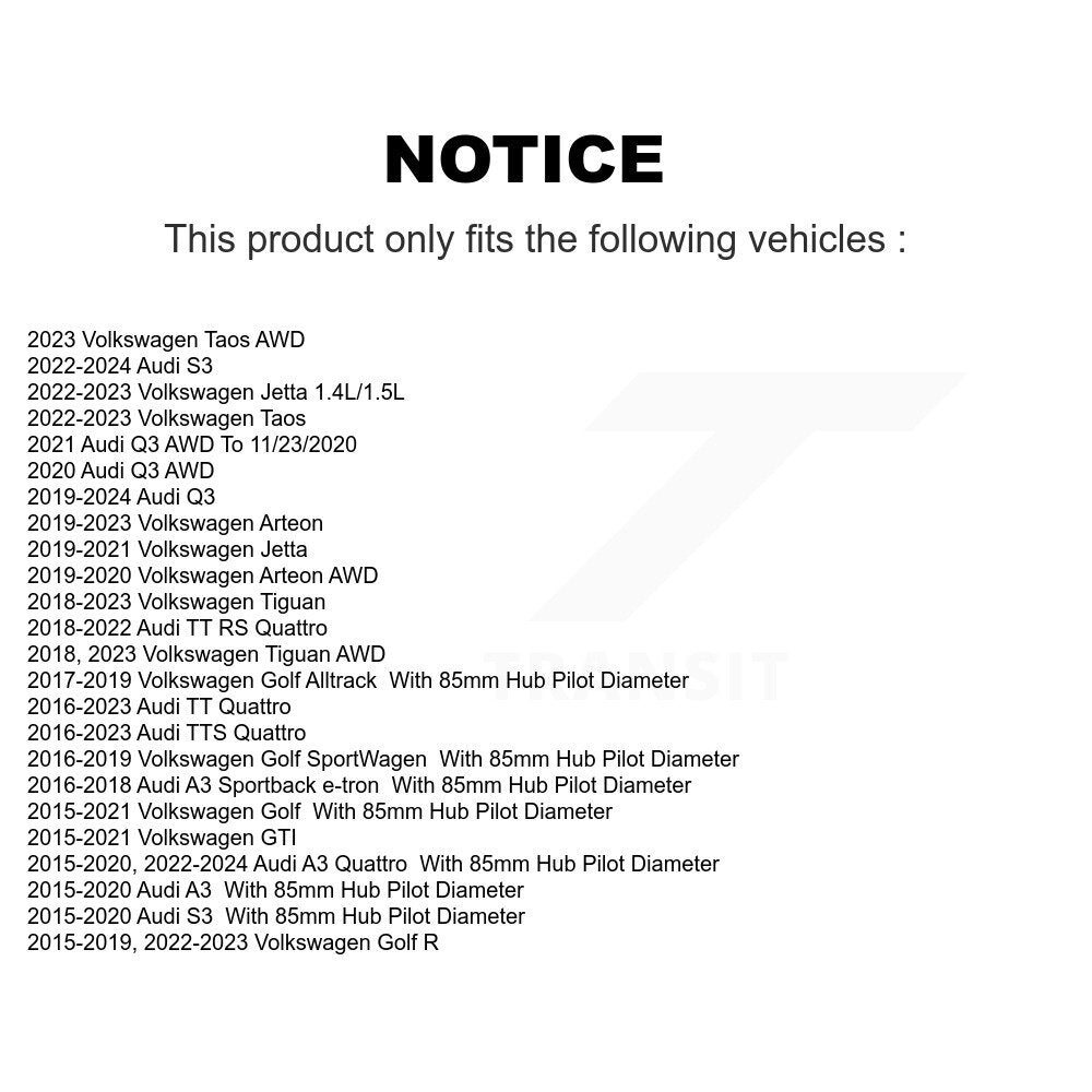 Kugel 70-513379 Front, Rear Wheel Bearing Hub Assembly for 2015-2024 Audi A3, Audi A3 Quattro and Select Vehicles