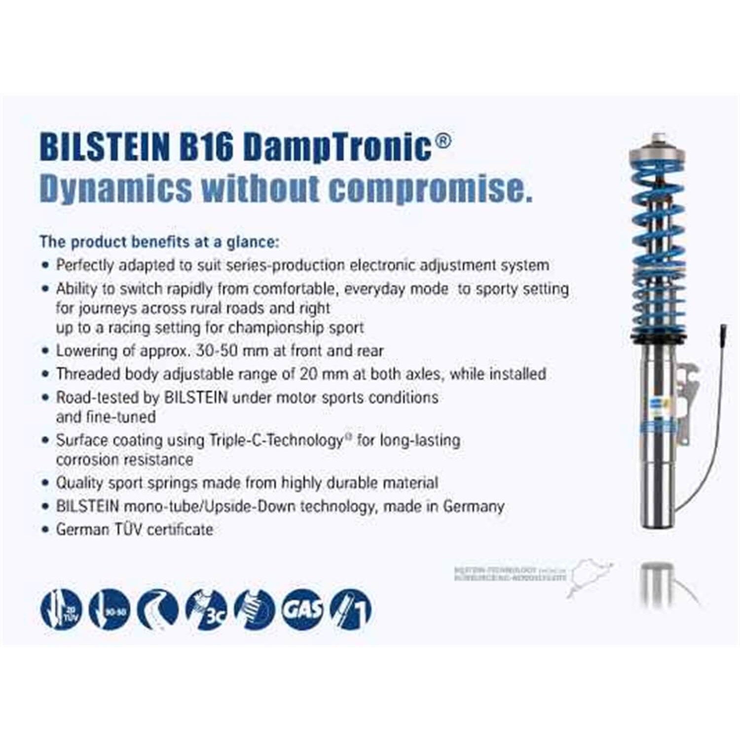 Bilstein 49-255874 B16 Series Damp Tronic Suspension Lowering Kit for 2015-2021 Volkswagen Golf R and More