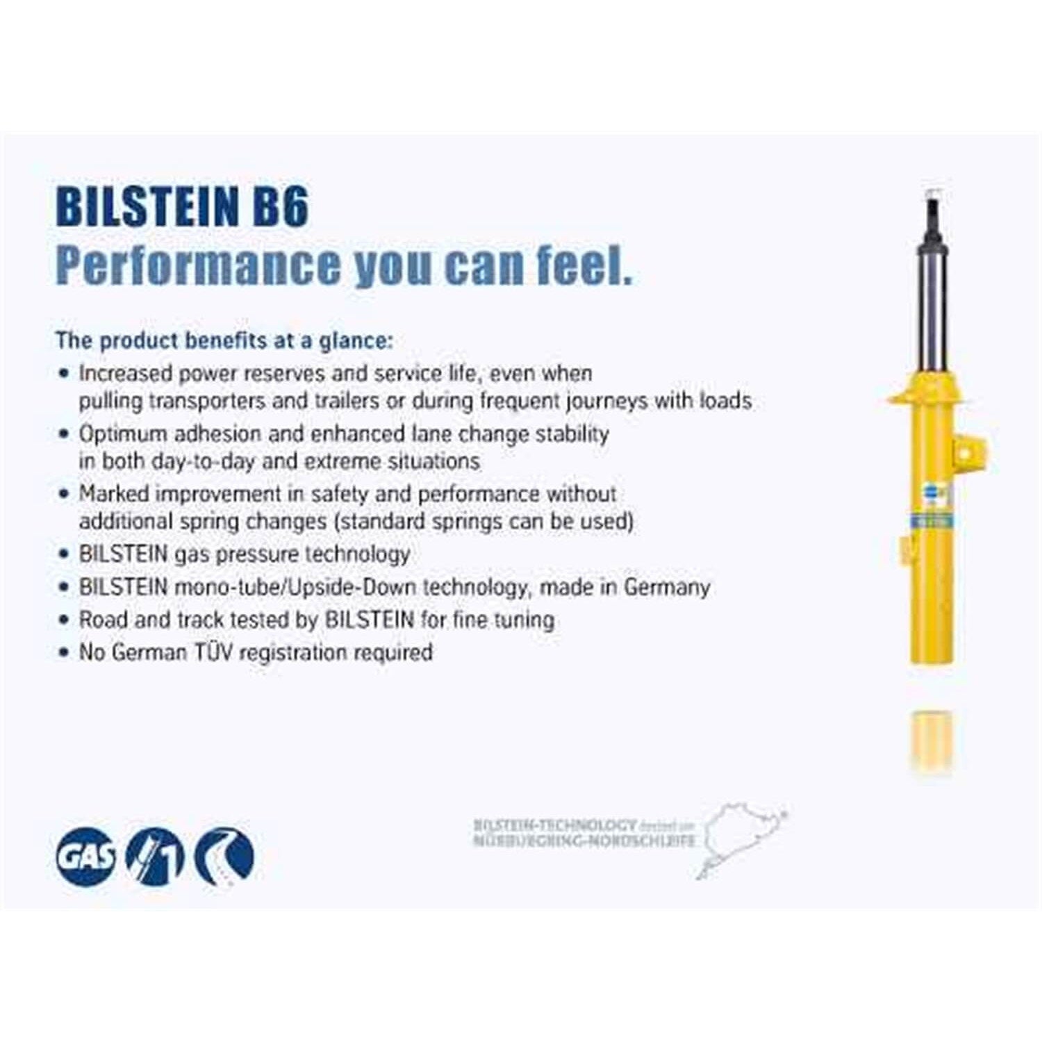 Bilstein 24-019163 B6 Series 46mm Monotube Shock Absorber for 1995-1998 Nissan 240Sx