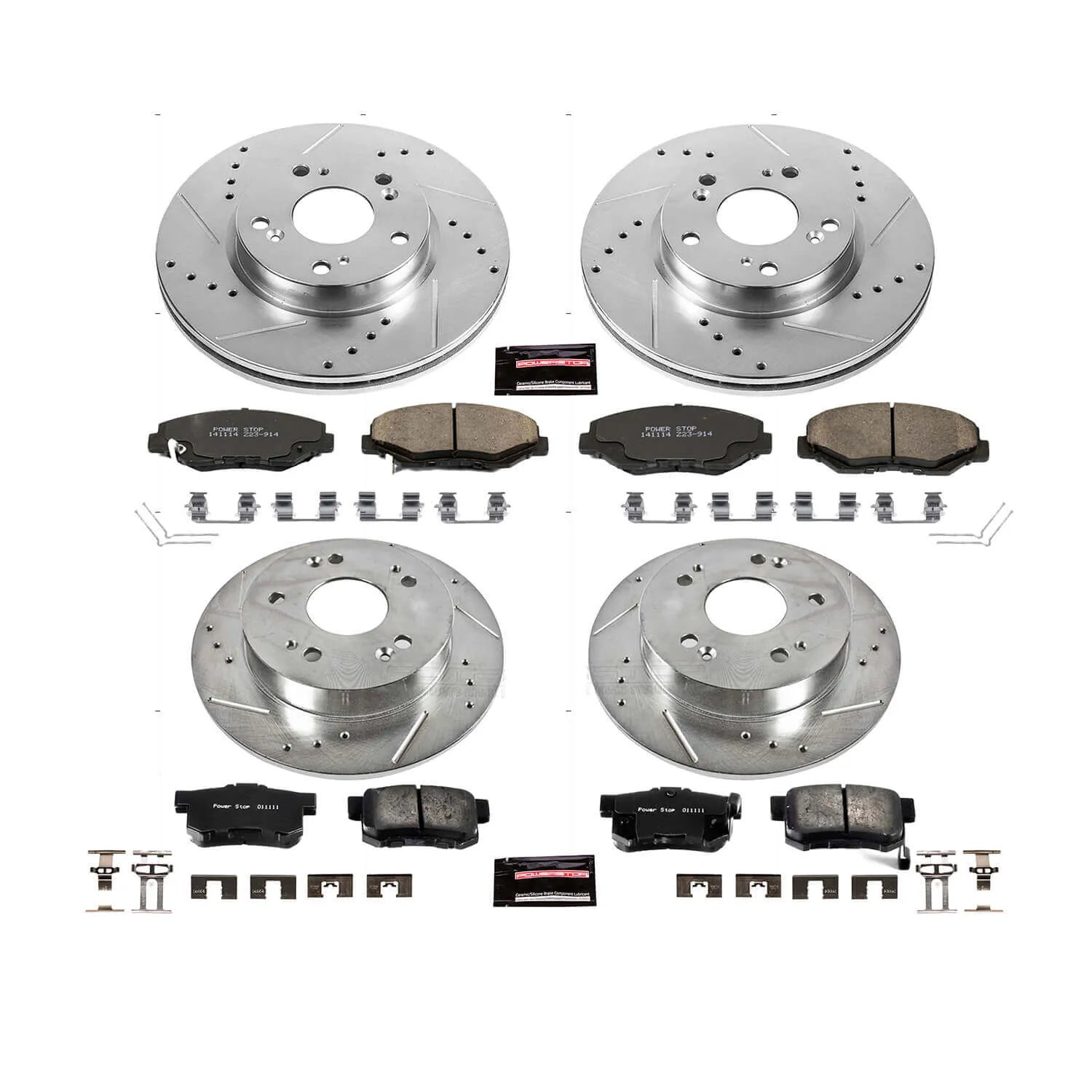 Power Stop K6942 - Z23 Evolution Sport Performance 1-Click Brake Kit With Hardware (Front And Rear)