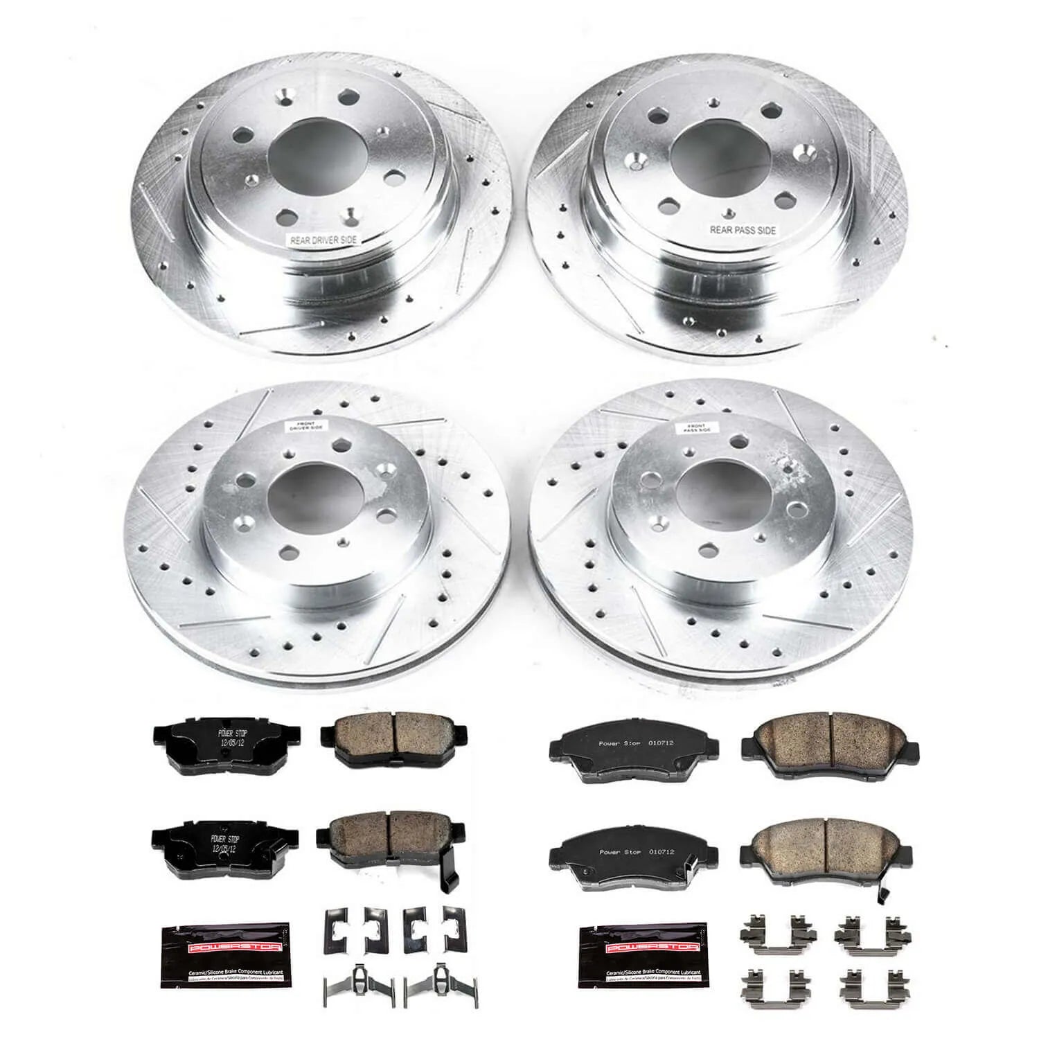 Power Stop K695 - Z23 Evolution Sport Performance 1-Click Brake Kit With Hardware (Front And Rear)
