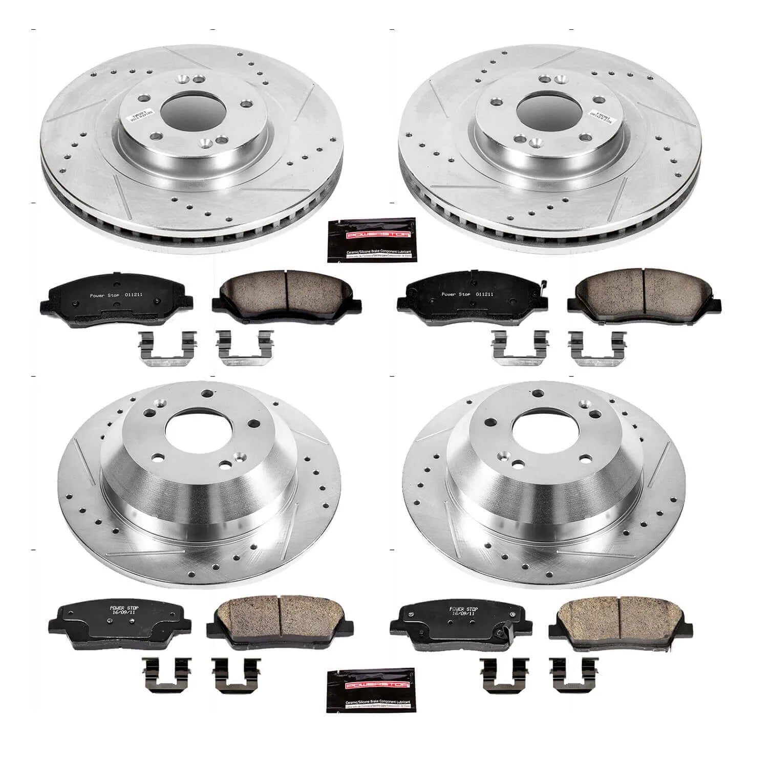Power Stop K6950 - Z23 Evolution Sport Performance 1-Click Brake Kit With Hardware (Front And Rear)