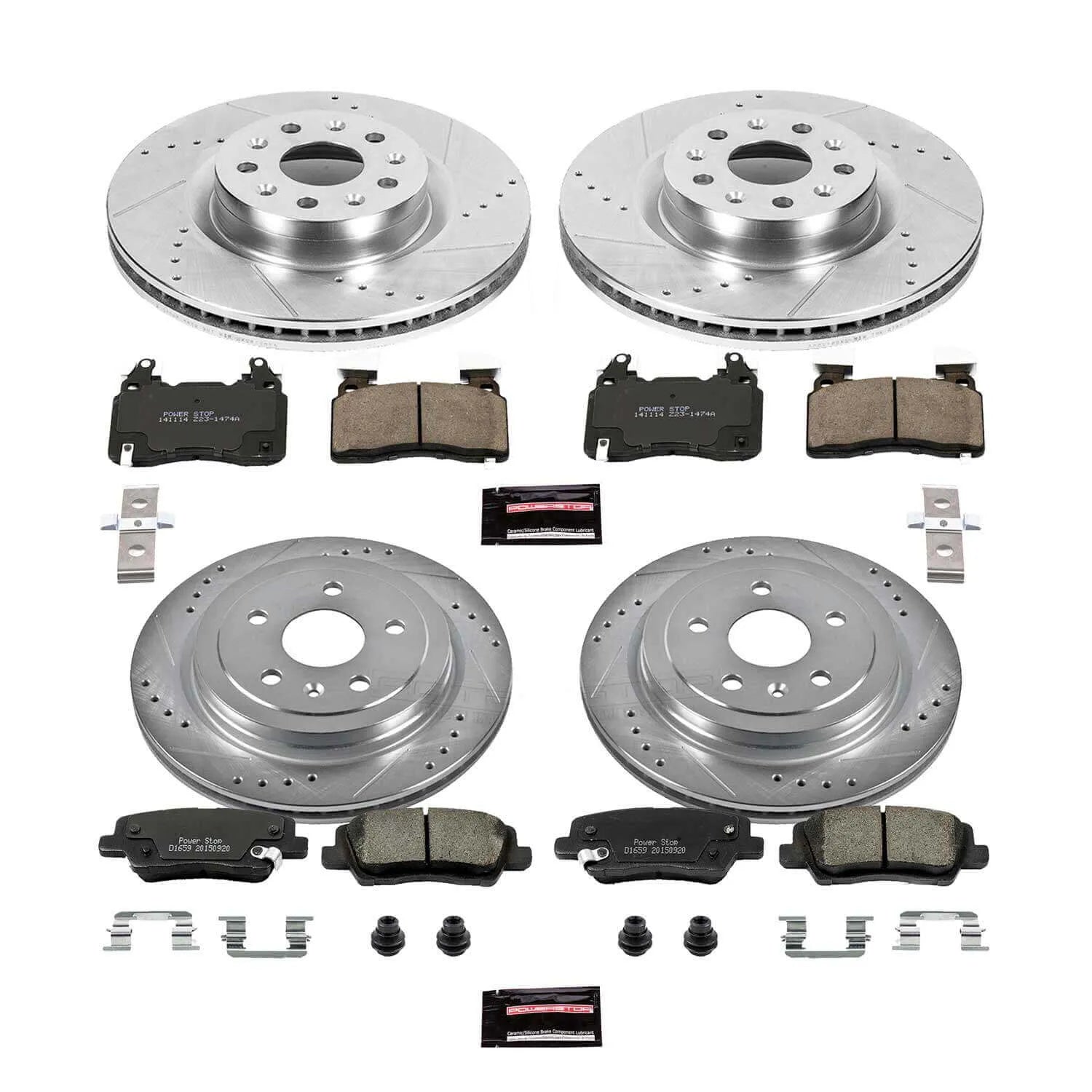 Power Stop K6997 - Z23 Evolution Sport Performance 1-Click Brake Kit With Hardware (Front And Rear)