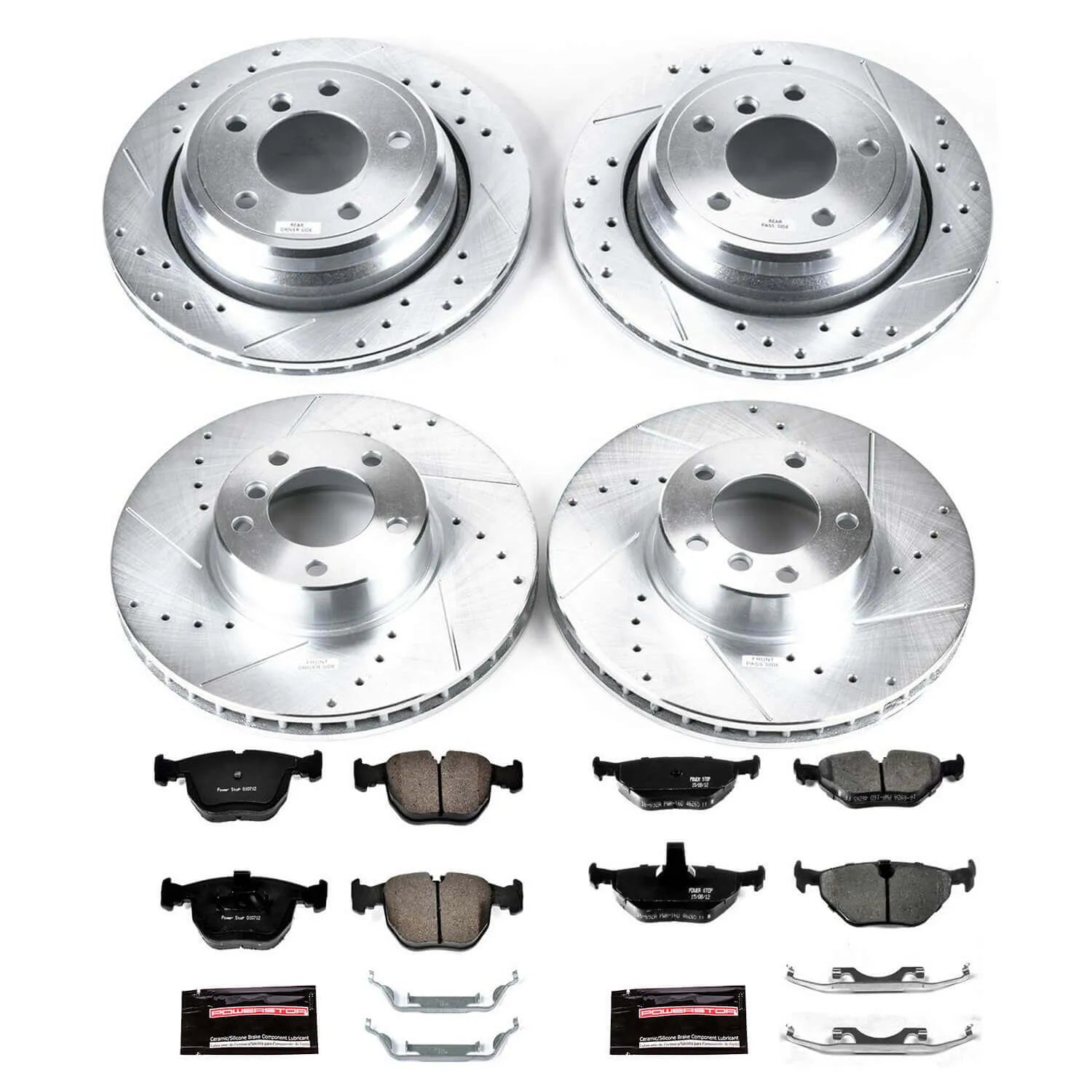 Power Stop K945 - Z23 Evolution Sport Performance 1-Click Brake Kit With Hardware (Front And Rear)