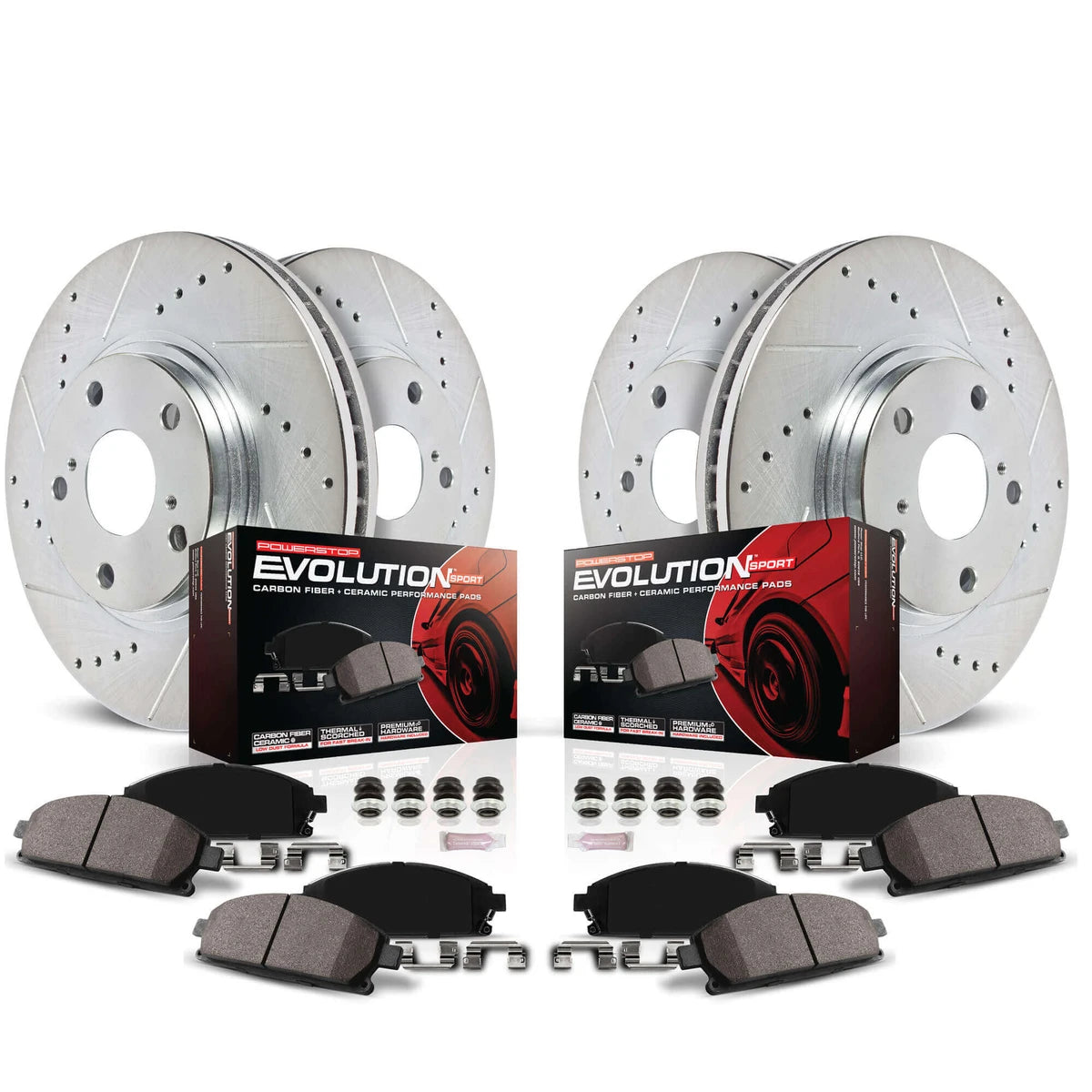 Power Stop K1042 - Z23 Evolution Sport Performance 1-Click Brake Kit With Hardware (Front And Rear)