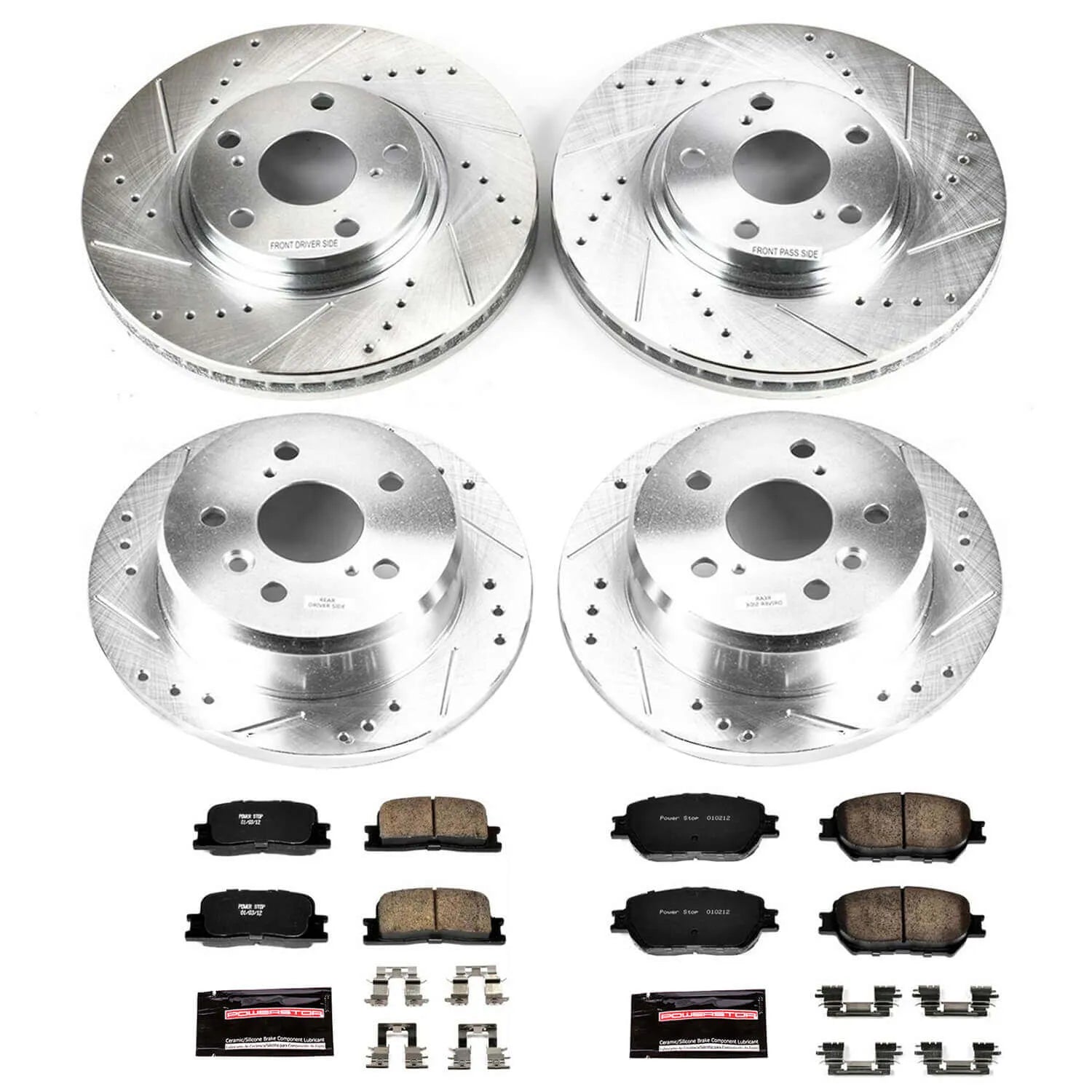 Power Stop K1145 - Z23 Evolution Sport Performance 1-Click Brake Kit With Hardware - With Stepped Hub (Front And Rear)