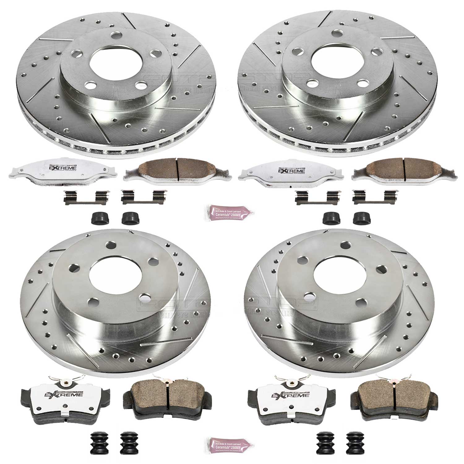 Power Stop K1302-26 Z26 Extreme Street Warrior 1-Click Brake Kit (Front And Rear) for 1999-2004 Ford Mustang product image