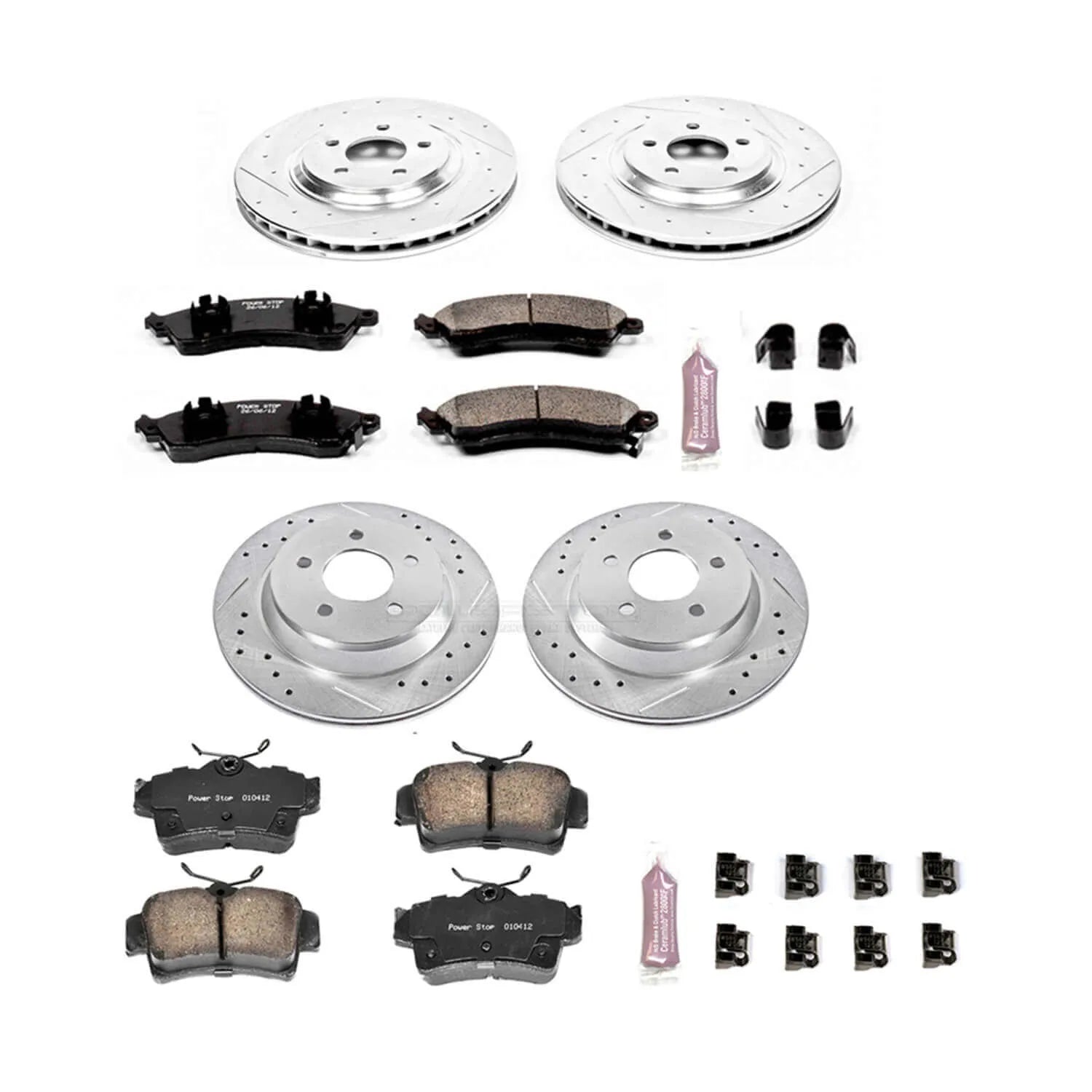 Power Stop K1305 - Z23 Evolution Sport Performance 1-Click Brake Kit With Hardware (Front And Rear)
