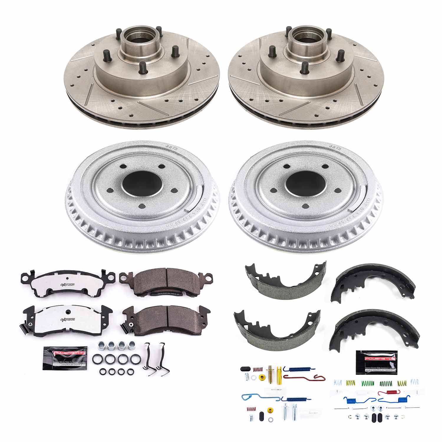 Power Stop K15020DK-26 Z26 Street Warrior 1-Click Front And Rear Pad And Rotor Kit With Drum And Brake Shoes for 1985 Buick Electra Rear Wheel Drive product image