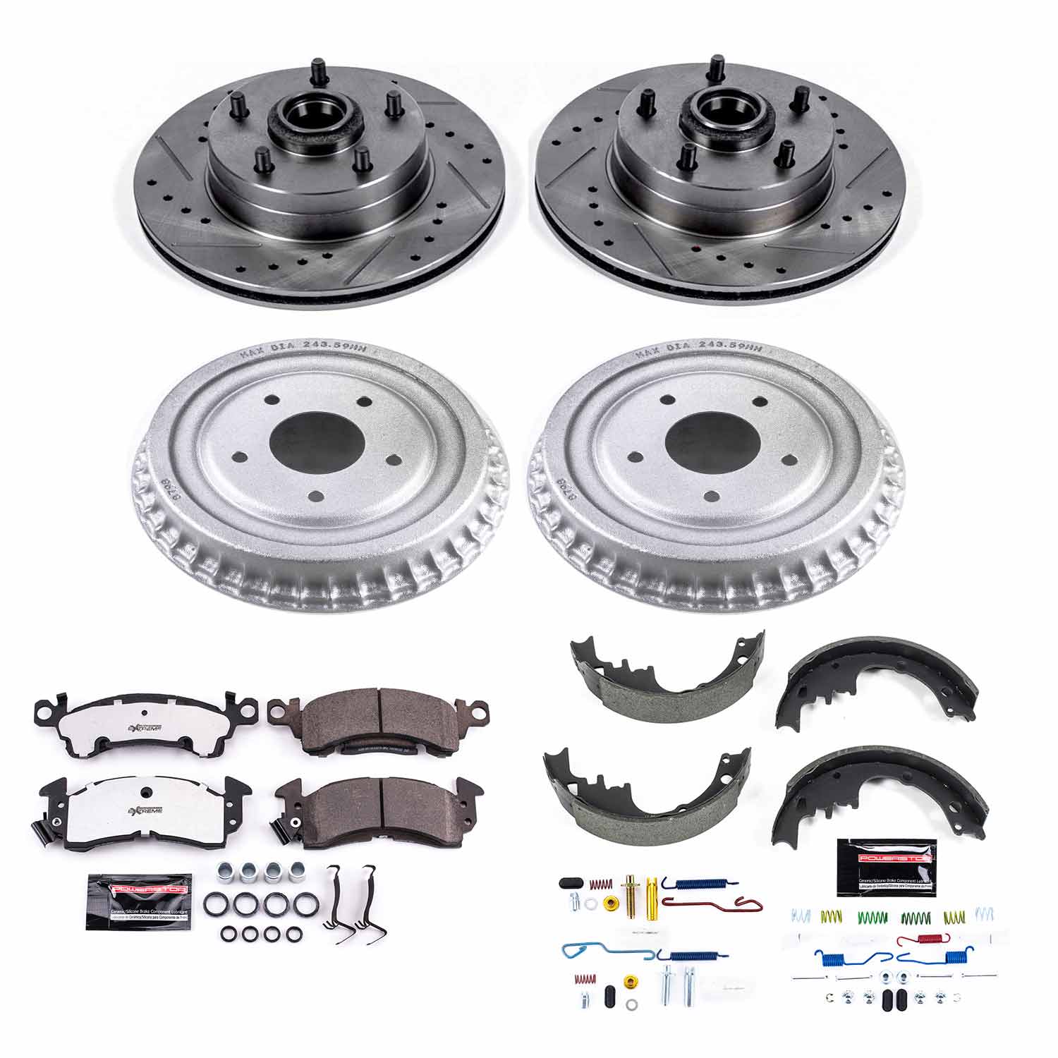 Power Stop K15022DK-26 Z26 Street Warrior 1-Click Front And Rear Pad And Rotor Kit With Drum And Brake Shoes for 1973-1974 Buick Apollo product image