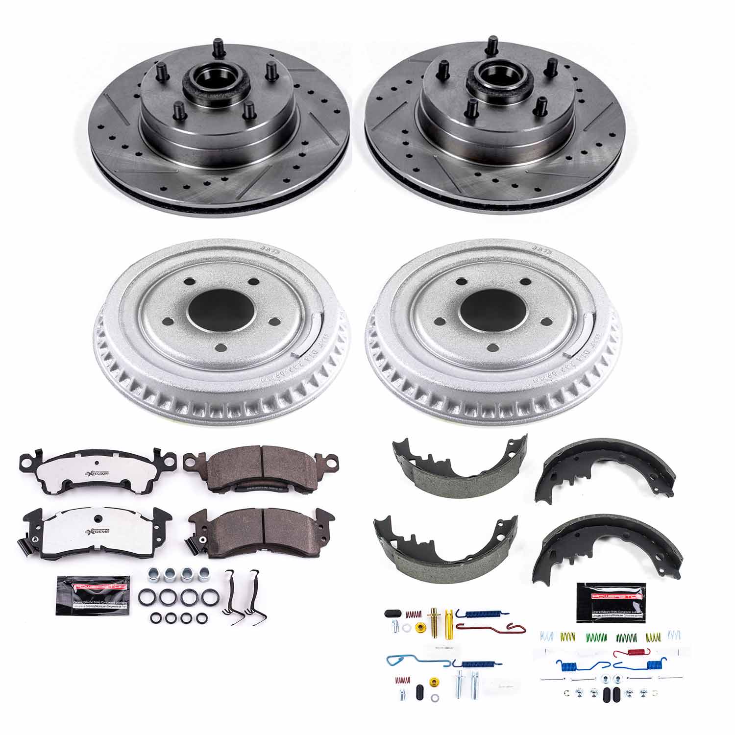 Power Stop K15024DK-26 Z26 Street Warrior 1-Click Front And Rear Pad And Rotor Kit With Drum And Brake Shoes for 1970-1972 Buick GS product image