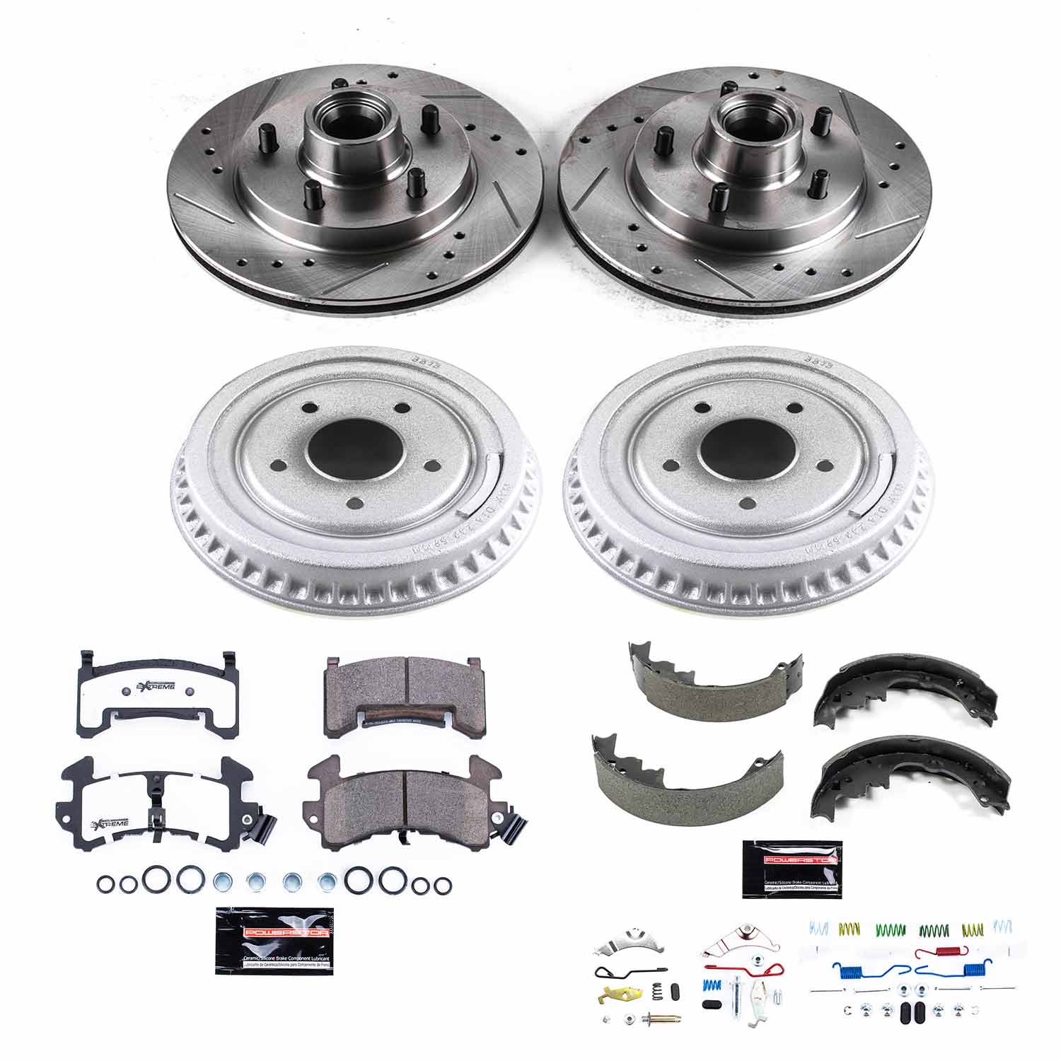 Power Stop K15043DK-26 Z26 Street Warrior 1-Click Front And Rear Pad And Rotor Kit With Drum And Brake Shoes for 1984 Buick Regal product image