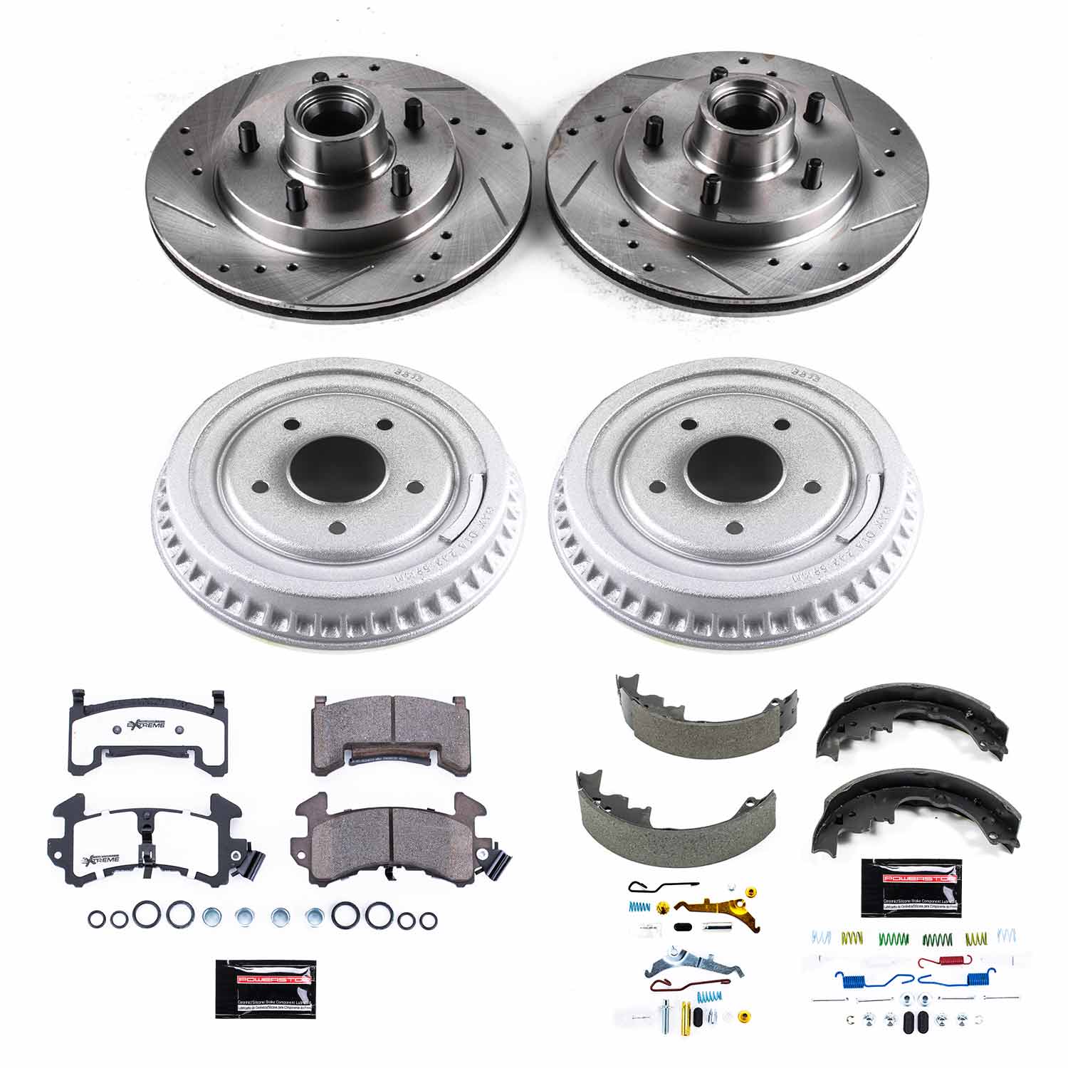 Power Stop K15044DK-26 Z26 Street Warrior 1-Click Front And Rear Pad And Rotor Kit With Drum And Brake Shoes for 1985-1987 Buick Regal product image