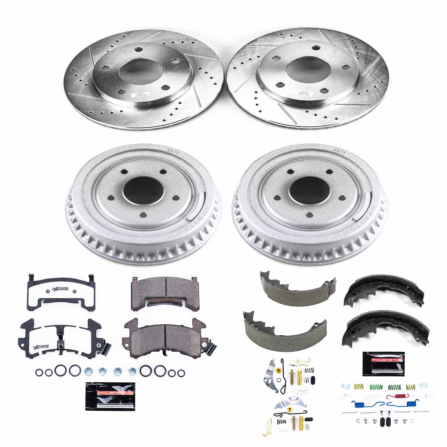 Power Stop K15045DK-26 Z26 Street Warrior 1-Click Front And Rear Pad And Rotor Kit With Drum And Brake Shoes for 1979-1985 Buick Riviera Rear Drum product image