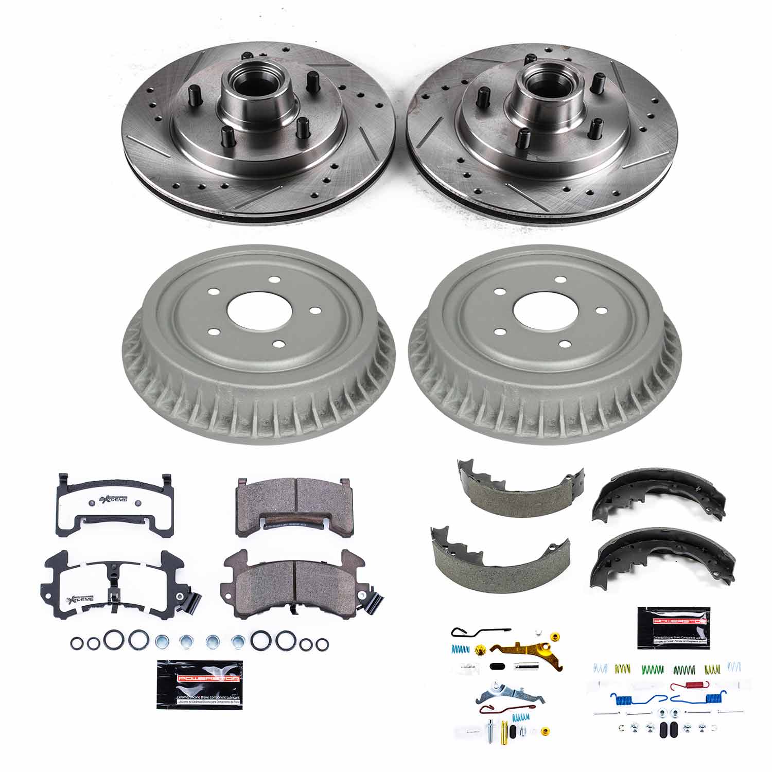 Power Stop K15049DK-26 Z26 Street Warrior 1-Click Front And Rear Pad And Rotor Kit With Drum And Brake Shoes for 1992-1995 Chevrolet Llv product image