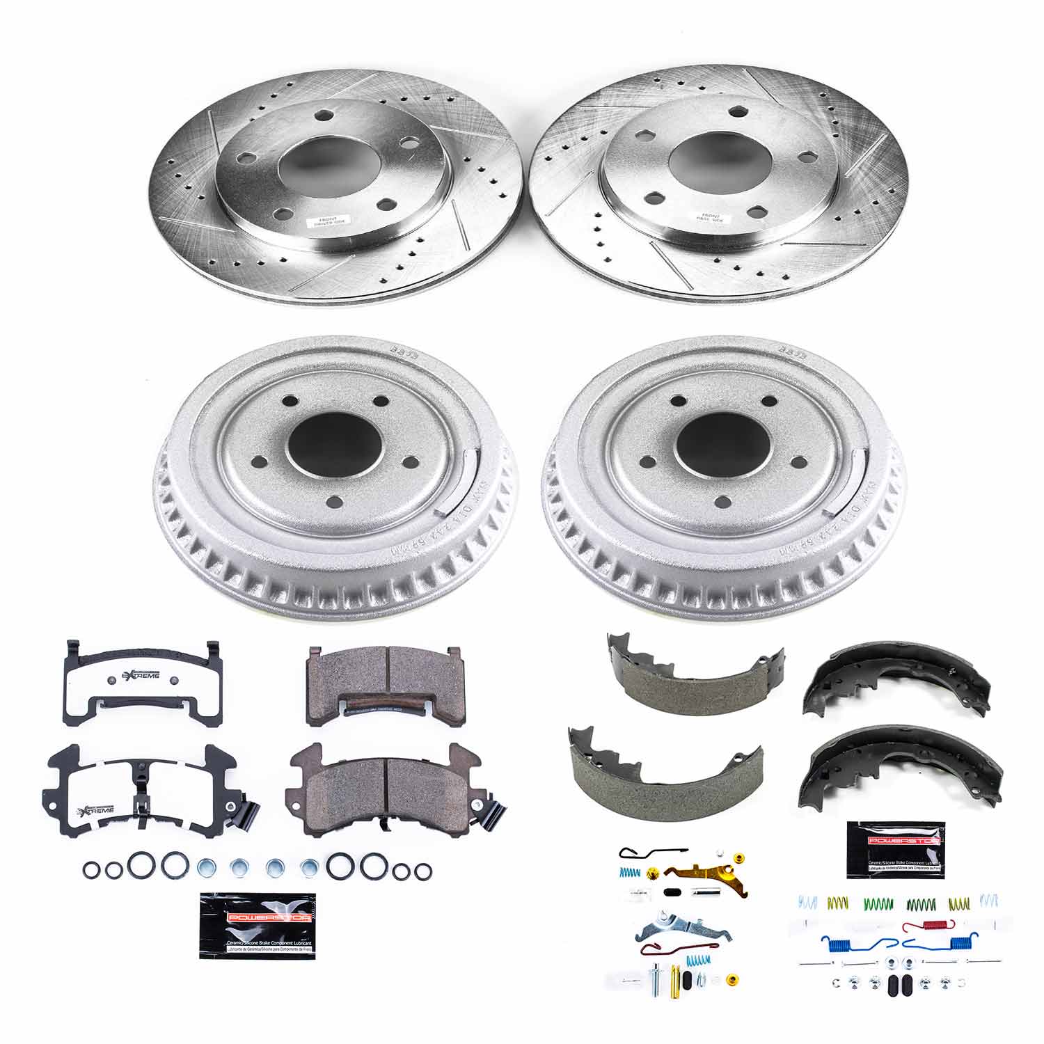 Power Stop K15050DK-26 Z26 Street Warrior 1-Click Front And Rear Pad And Rotor Kit With Drum And Brake Shoes for 1983-1990 Chevrolet S10 4 Wheel Drive product image