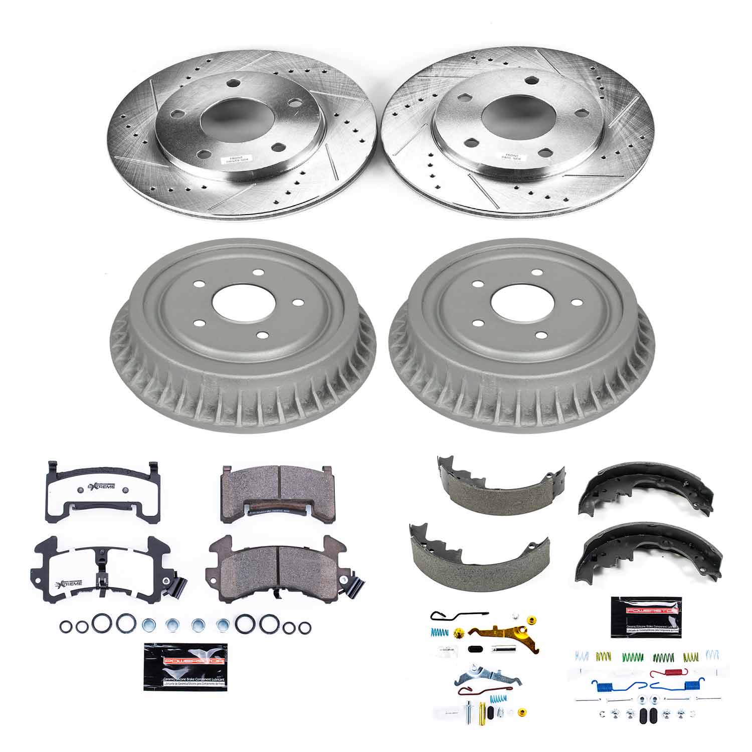 Power Stop K15053DK-26 Z26 Street Warrior 1-Click Front And Rear Pad And Rotor Kit With Drum And Brake Shoes for 1995-1996 Chevrolet Blazer 4 Wheel Drive, All Wheel Drive product image