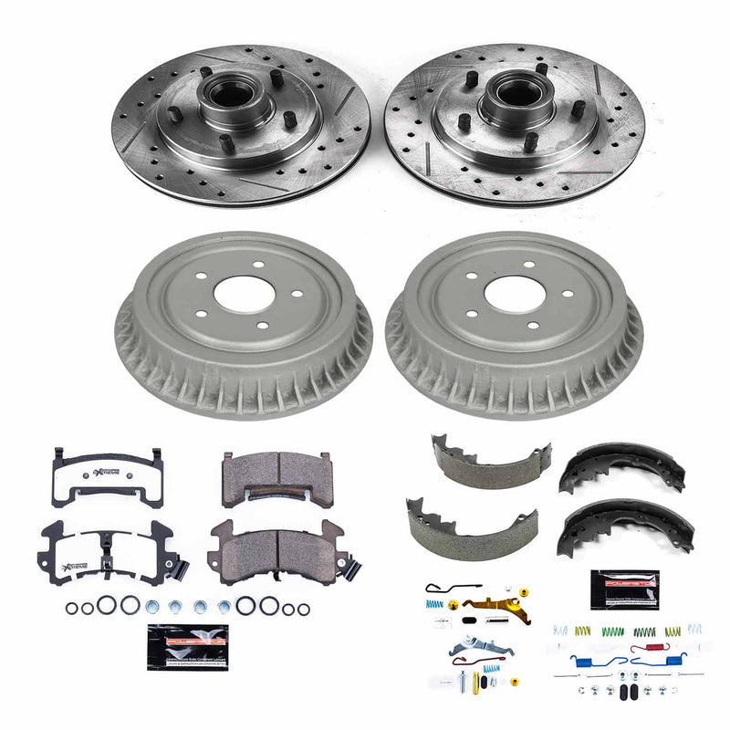 Power Stop K15054DK-26 Z26 Street Warrior 1-Click Front And Rear Pad And Rotor Kit With Drum And Brake Shoes for 1995-1996 Chevrolet Blazer Rear Wheel Drive product image