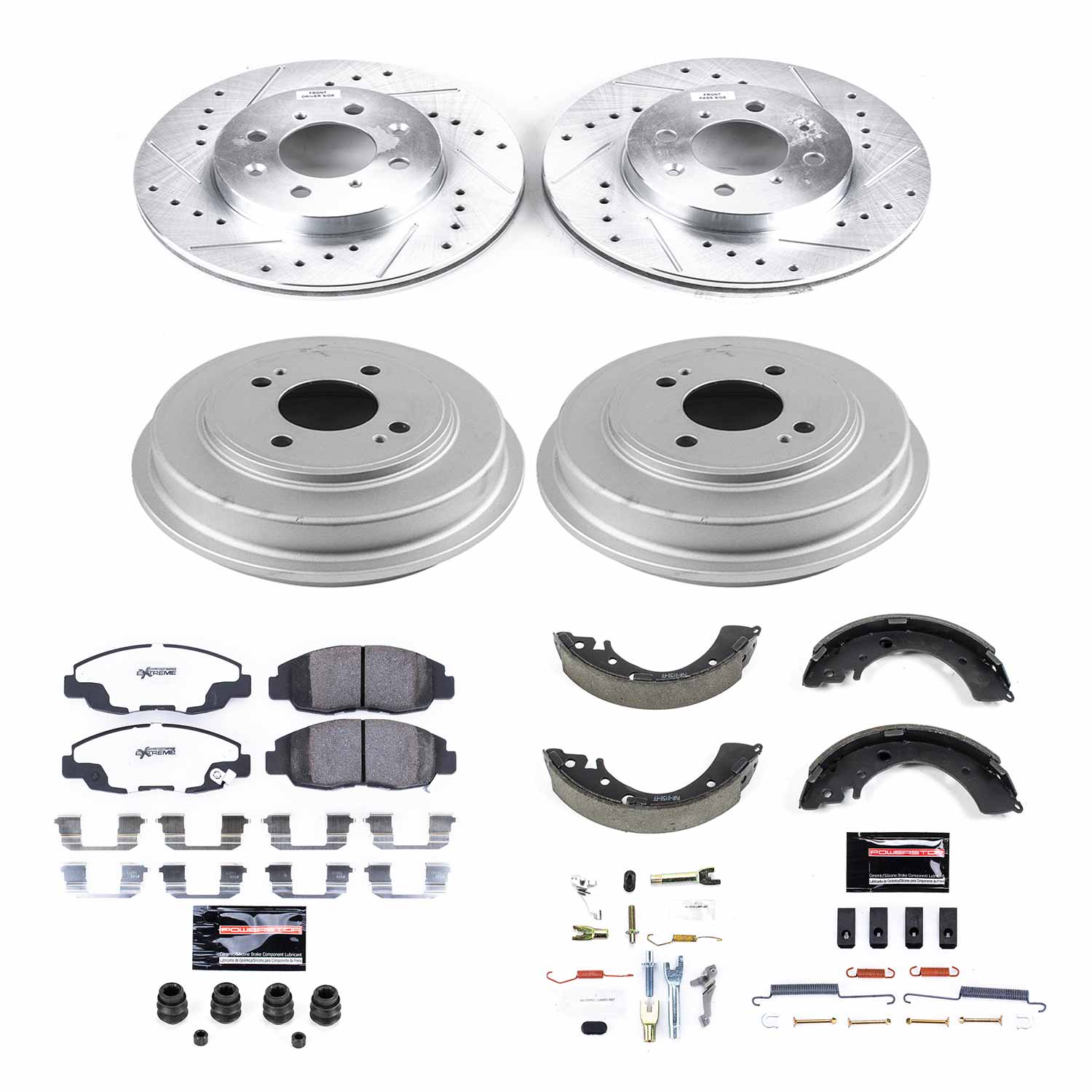 Power Stop K15087DK-26 Z26 Street Warrior 1-Click Front And Rear Pad And Rotor Kit With Drum And Brake Shoes for 2001 Honda Civic DX, EX, Hx, LX Coupe (2 Door), Sedan (4 Door) product image