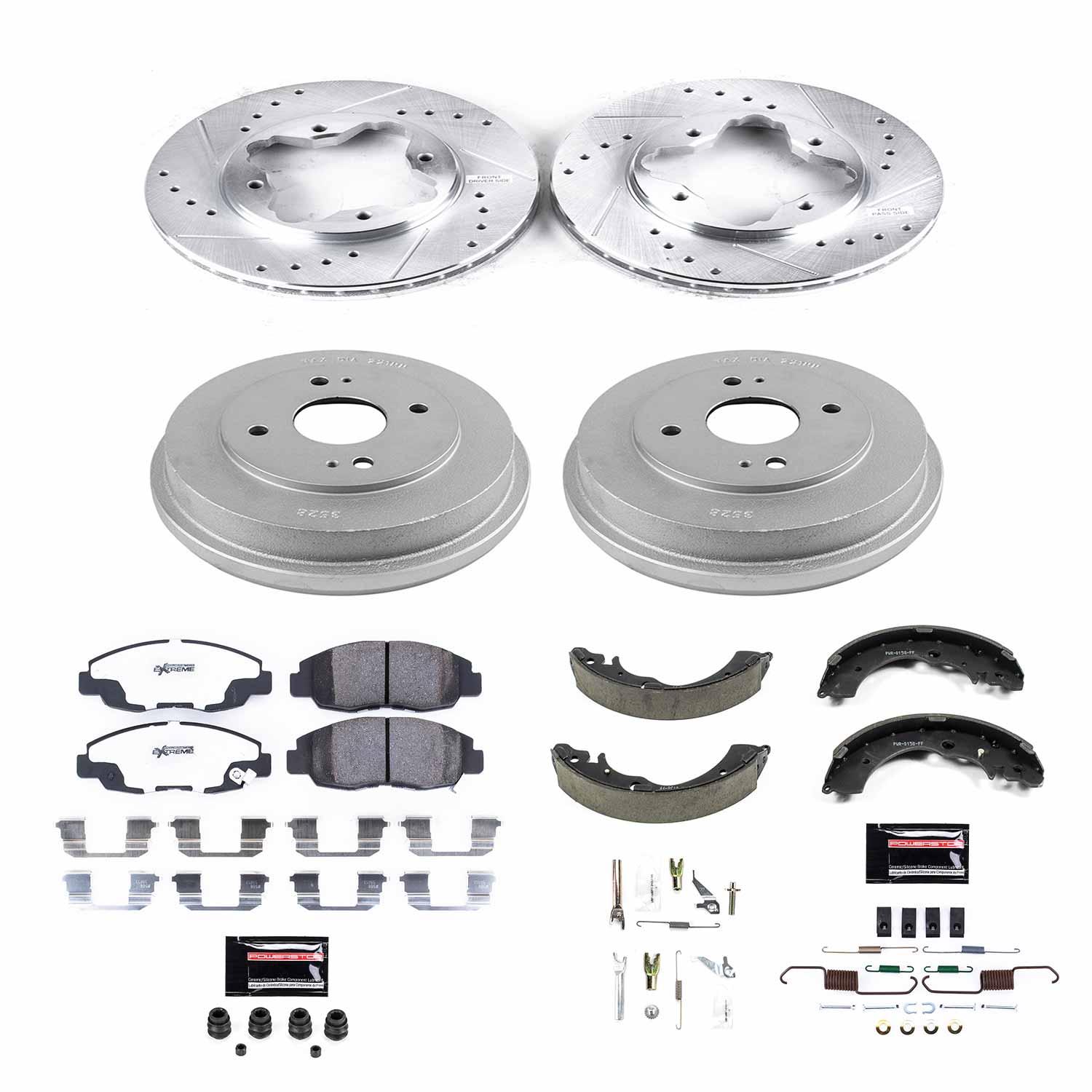 Power Stop K15105DK-26 Z26 Street Warrior 1-Click Front And Rear Brake Kit With Drum Brakes And Brake Shoes for 1990-1992 Honda Accord Sedan (4 Door) Rear Drum product image