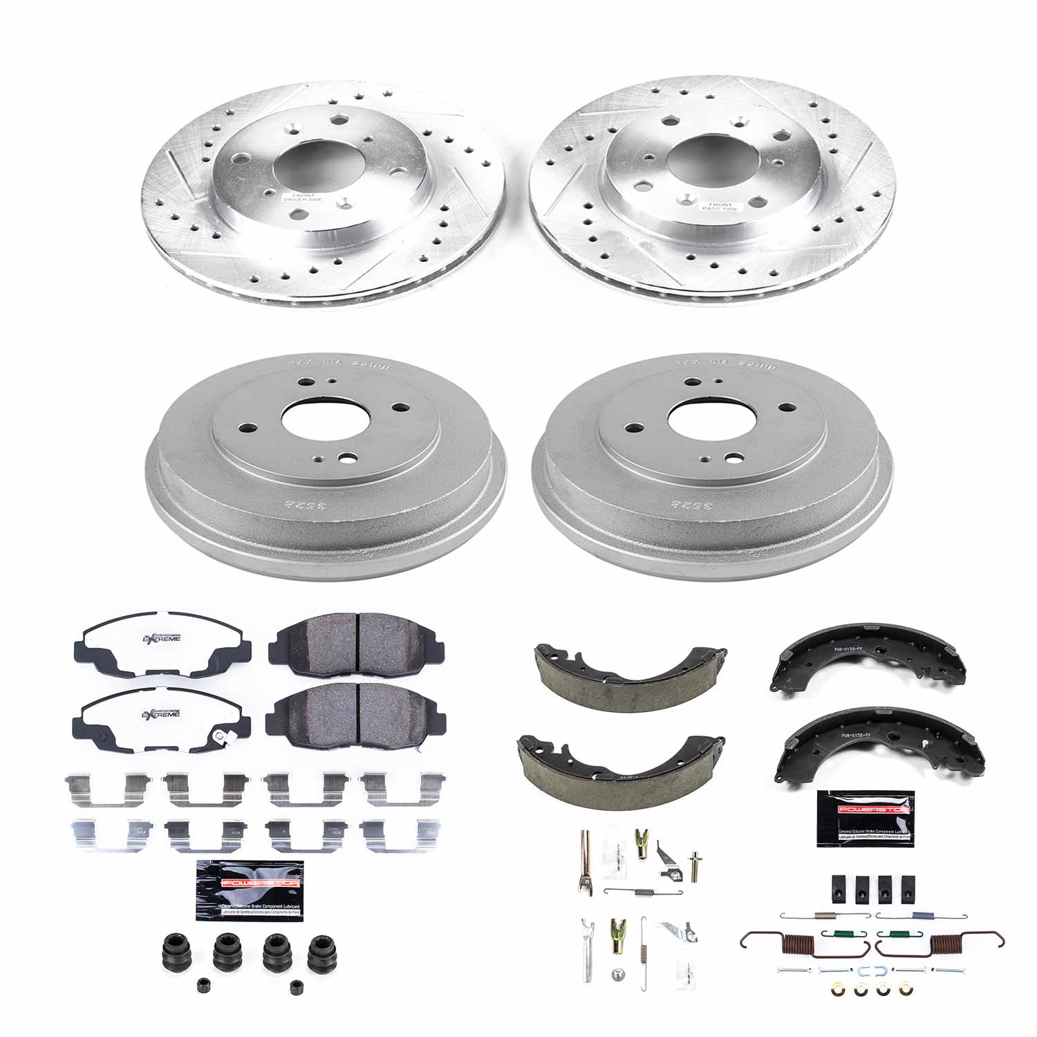 Power Stop K15106DK-26 Z26 Street Warrior 1-Click Front And Rear Brake Kit With Drum Brakes And Brake Shoes for 1998-2002 Honda Accord Rear Drum product image