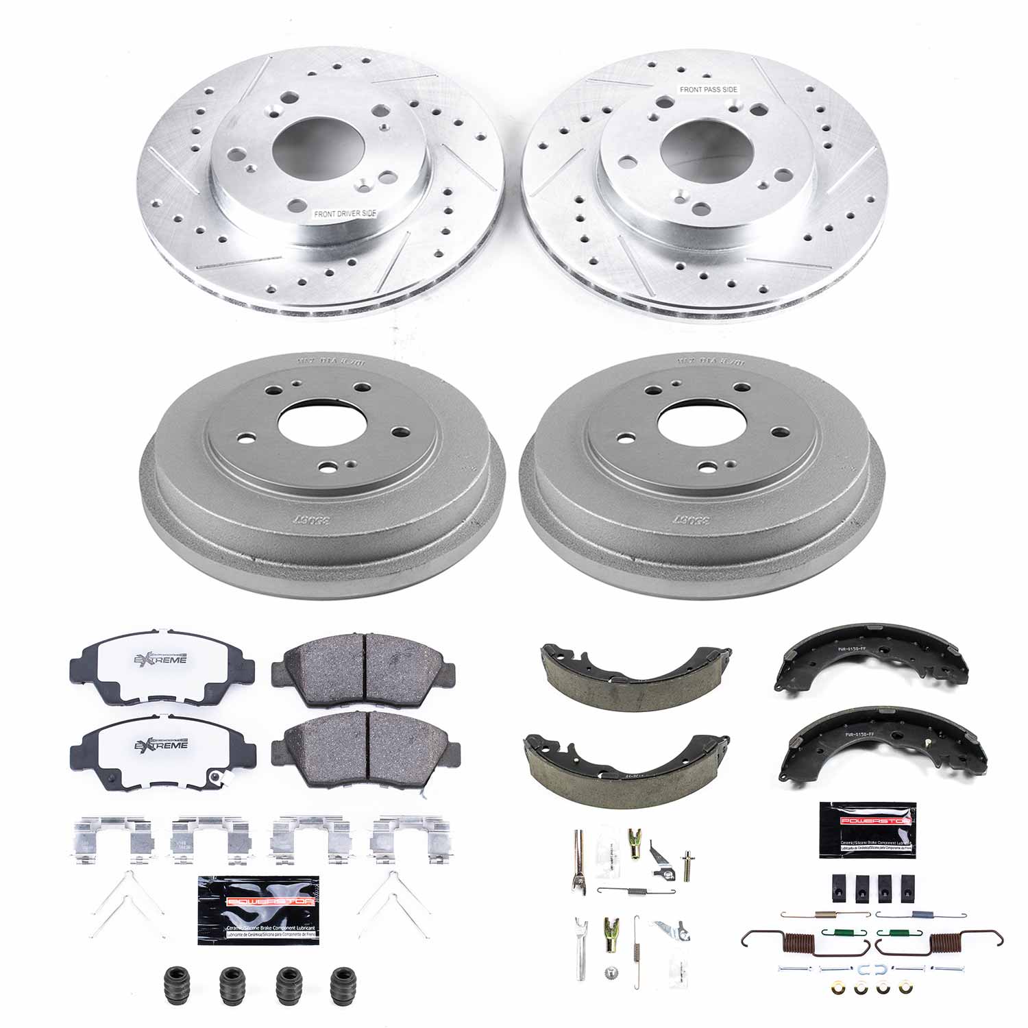 Power Stop K15110DK-26 Z26 Street Warrior 1-Click Front And Rear Brake Kit With Drum Brakes And Brake Shoes for 2006-2008 Honda Civic Hybrid Rear Drum product image