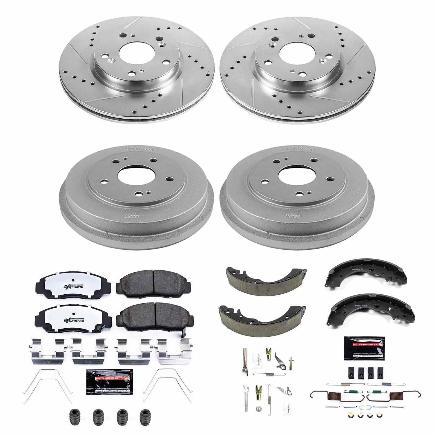 Power Stop K15113DK-26 Z26 Street Warrior 1-Click Front And Rear Brake Kit With Drum Brakes And Brake Shoes for 2012 Honda Civic GX Rear Drum product image