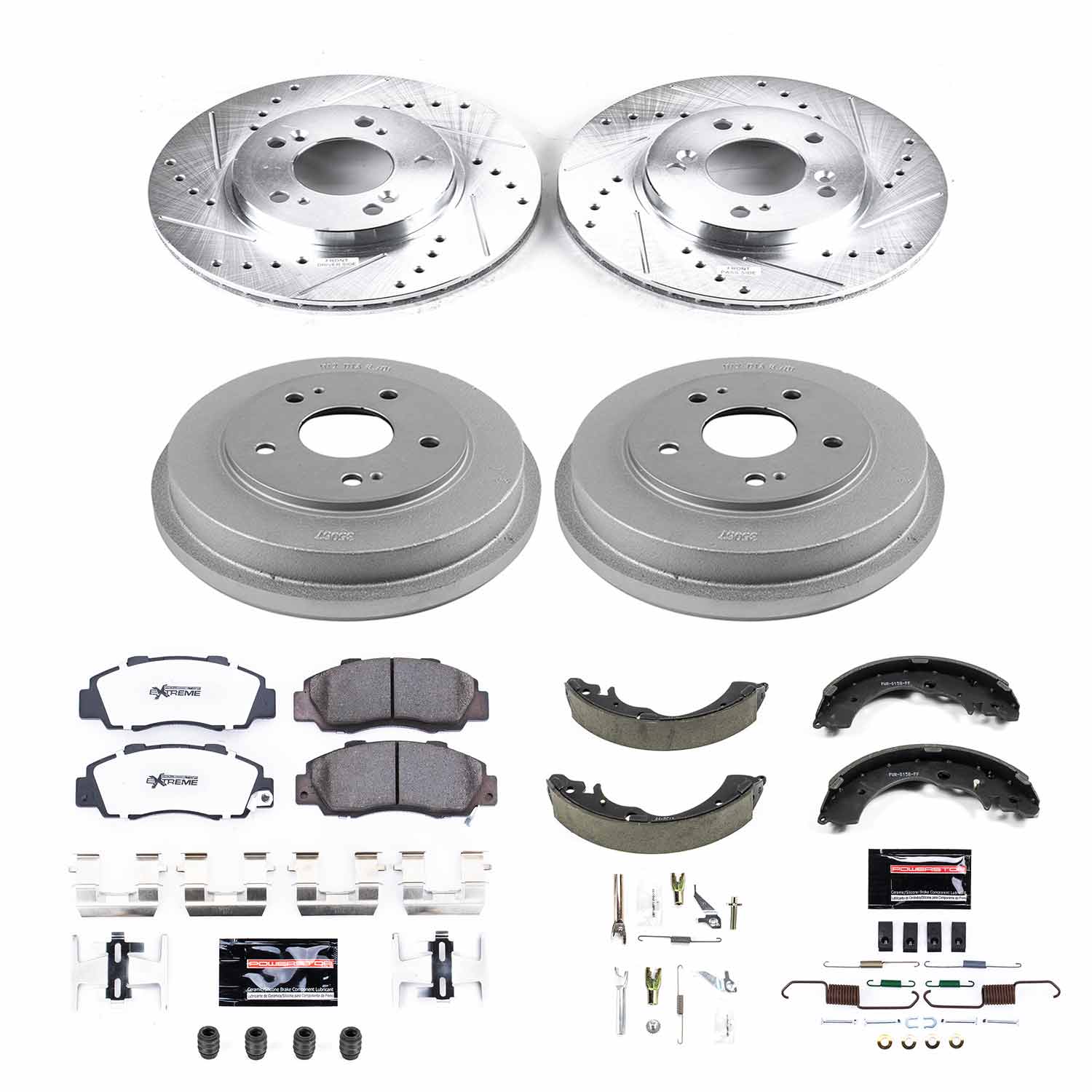 Power Stop K15114DK-26 Z26 Street Warrior 1-Click Front And Rear Brake Kit With Drum Brakes And Brake Shoes for 1997-2001 Honda CR-V product image