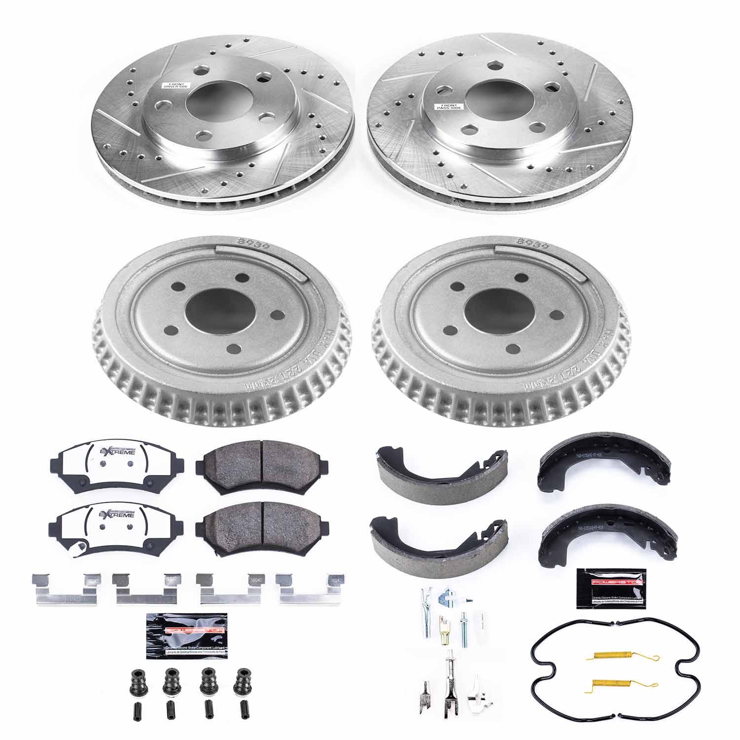 Power Stop K15120DK-26 Z26 Street Warrior 1-Click Front And Rear Pad And Rotor Kit With Drum And Brake Shoes for 1997-2001 Buick Century product image