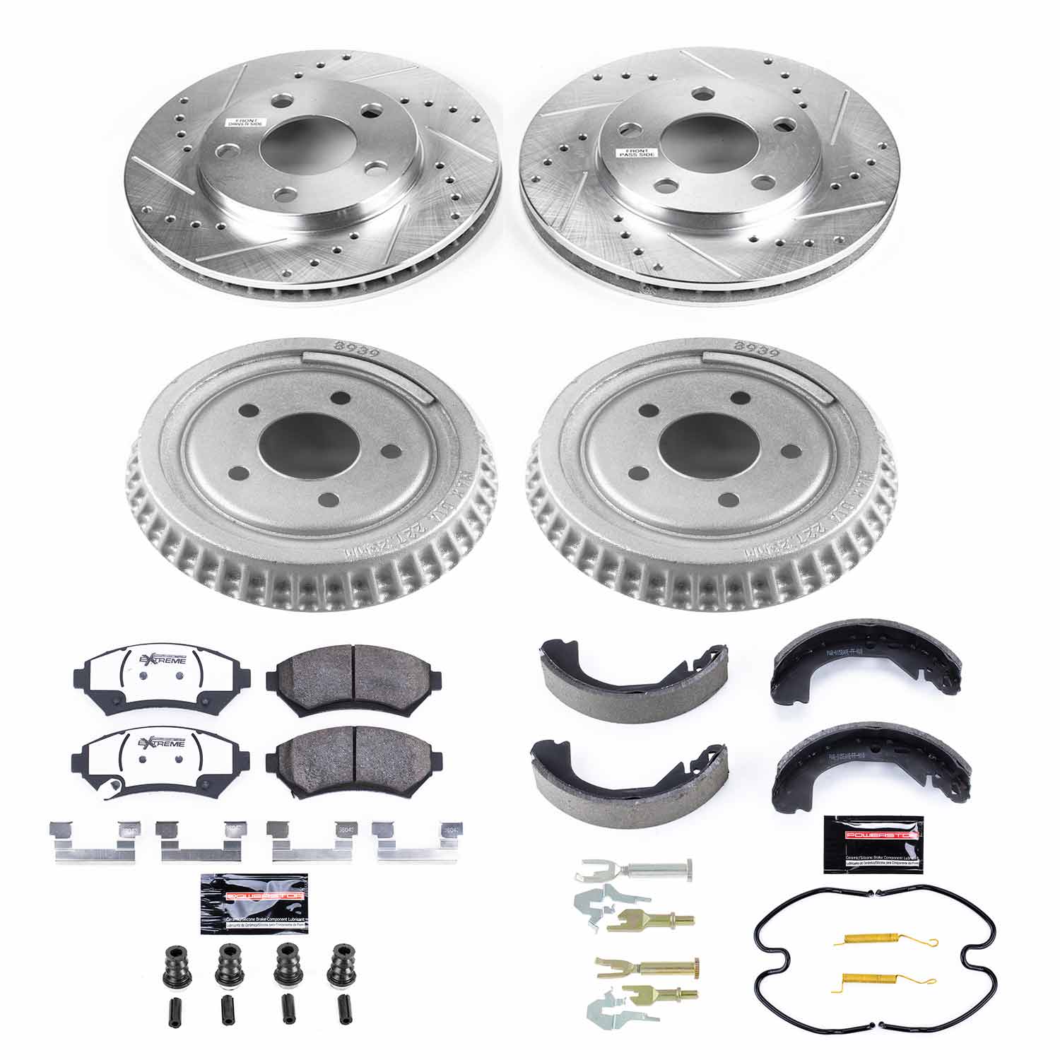 Power Stop K15121DK-26 Z26 Street Warrior 1-Click Front And Rear Pad And Rotor Kit With Drum And Brake Shoes for 2002-2003 Buick Century product image
