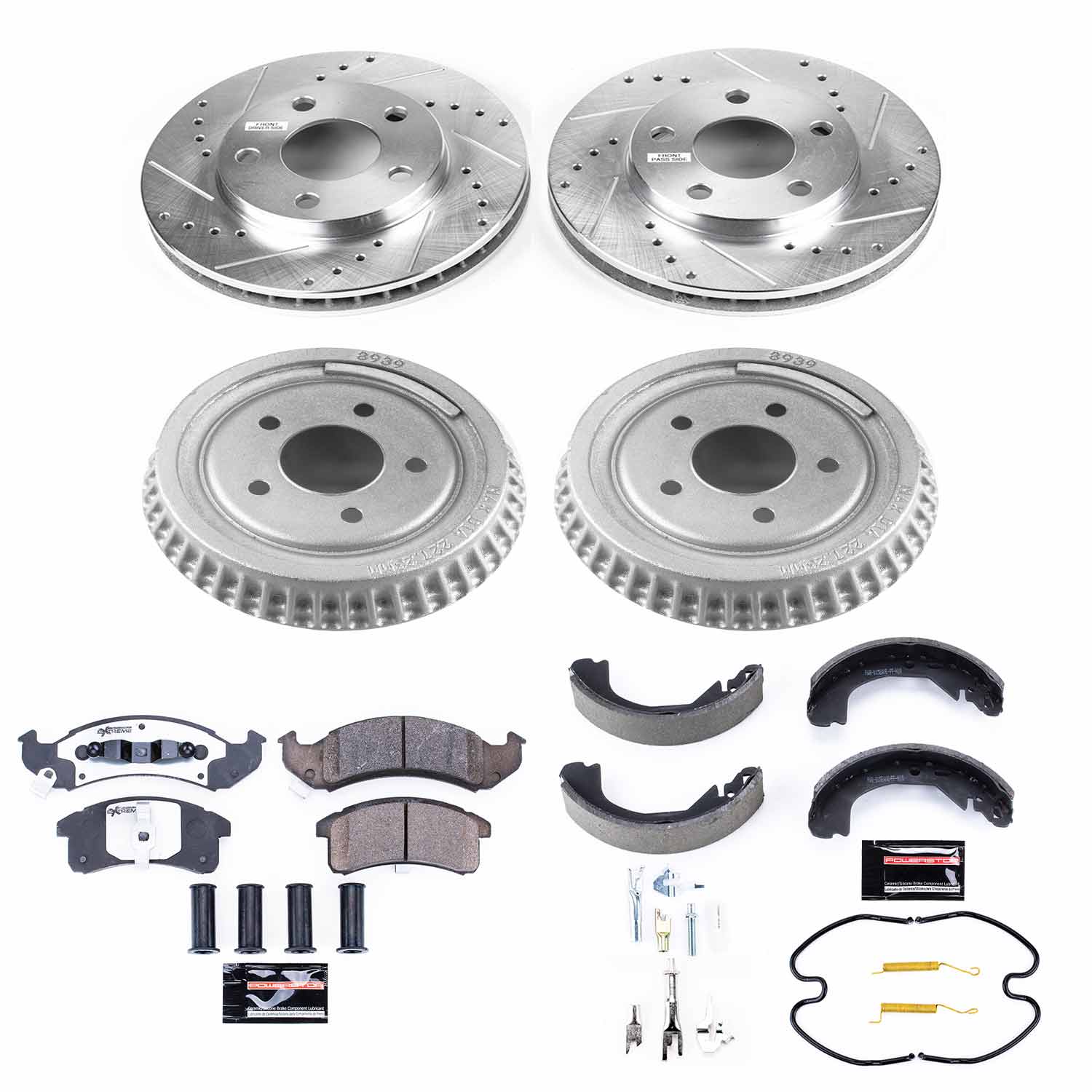 Power Stop K15123DK-26 Z26 Street Warrior 1-Click Front And Rear Pad And Rotor Kit With Drum And Brake Shoes for 1994-1999 Buick Lesabre product image