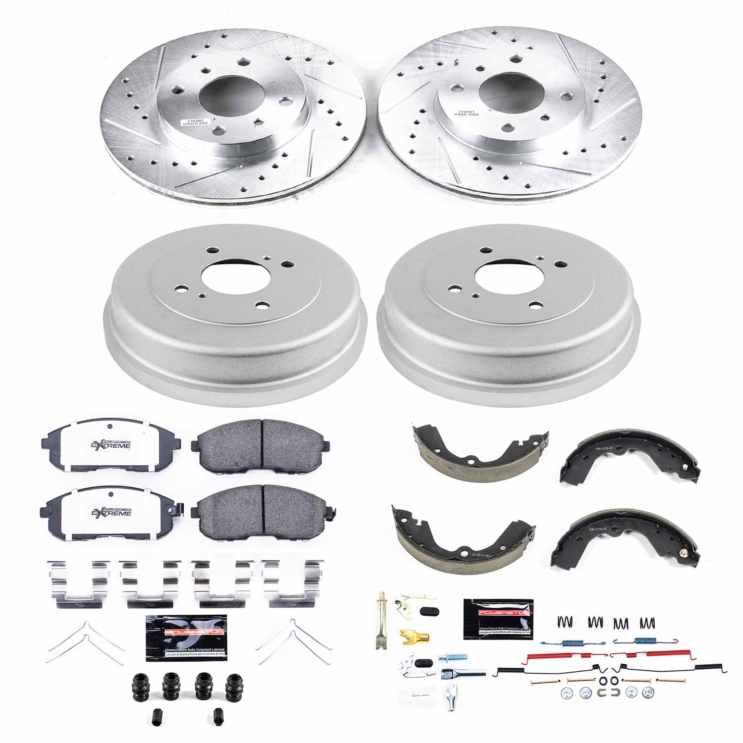 Power Stop K15135DK-26 Z26 Street Warrior 1-Click Front And Rear Brake Kit With Drum Brakes And Brake Shoes for 1993-1999 Nissan Altima Rear Drum product image