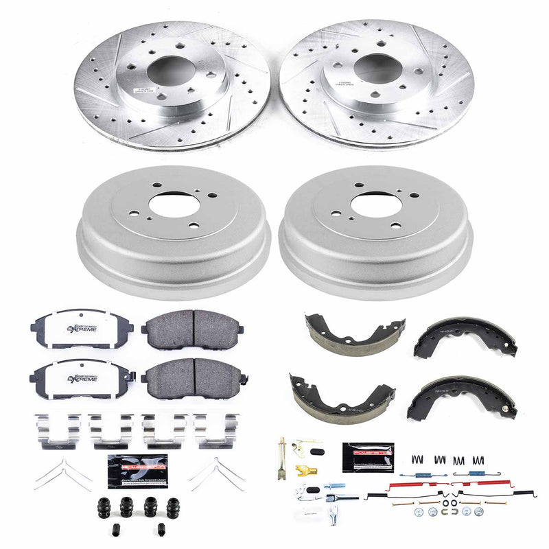 Power Stop K15135DK-26 Z26 Street Warrior 1-Click Front And Rear Brake Kit With Drum Brakes And Brake Shoes for 1993-1999 Nissan Altima Rear Drum product image