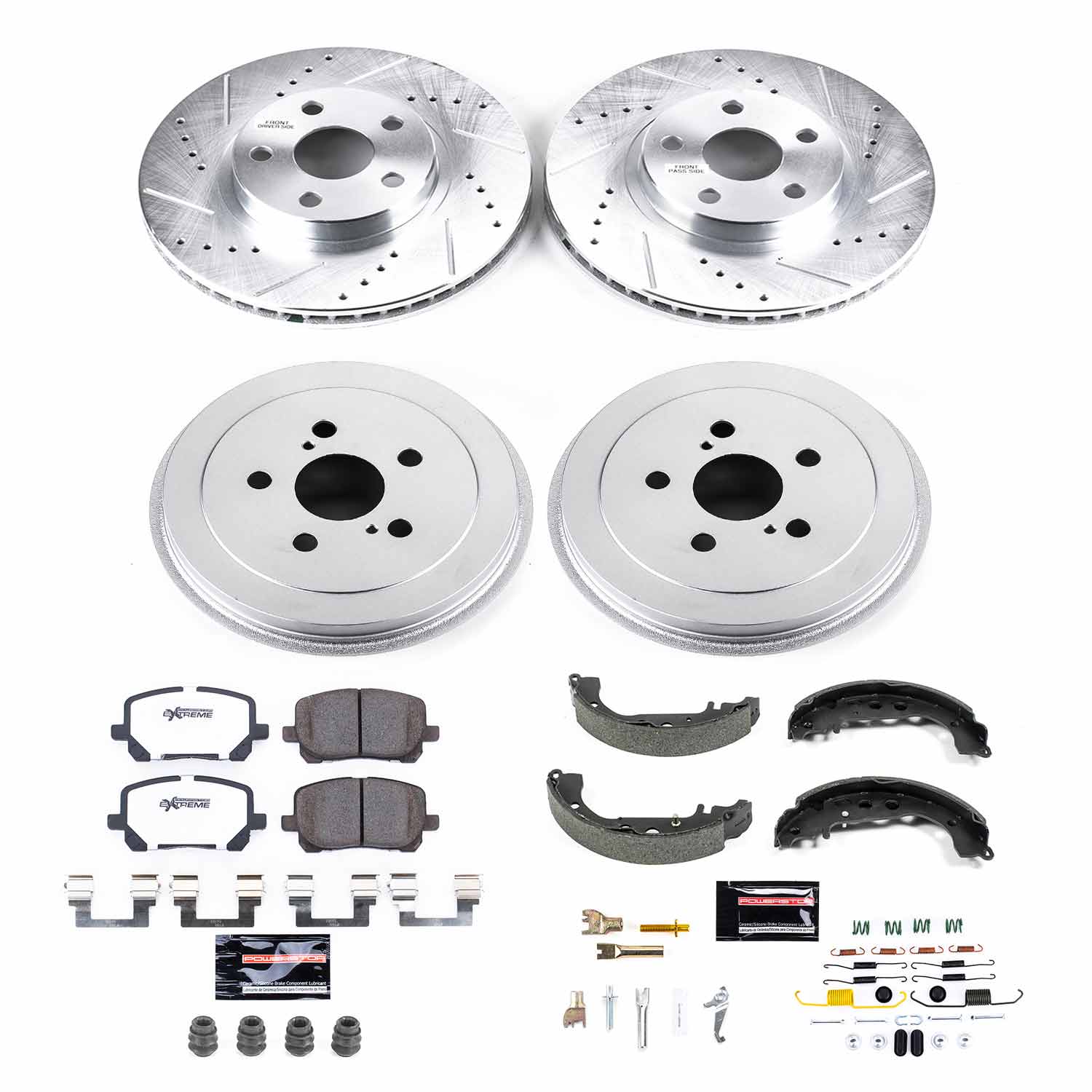 Power Stop K15200DK-26 Z26 Street Warrior 1-Click Front And Rear Brake Kit With Drum Brakes And Brake Shoes for 2004 Toyota Corolla product image