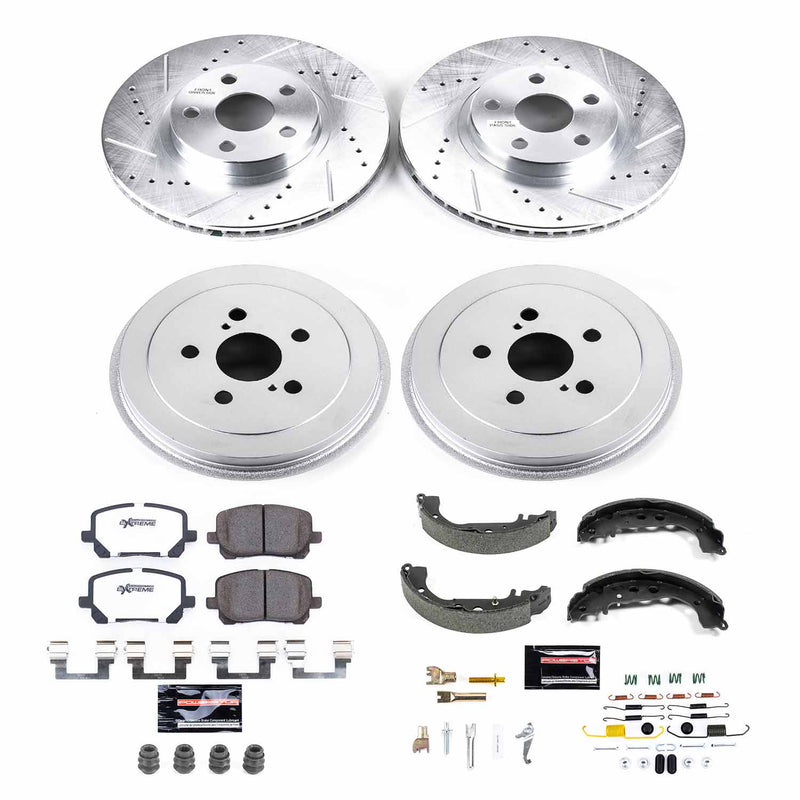Power Stop K15200DK-26 Z26 Street Warrior 1-Click Front And Rear Brake Kit With Drum Brakes And Brake Shoes for 2004 Toyota Corolla product image