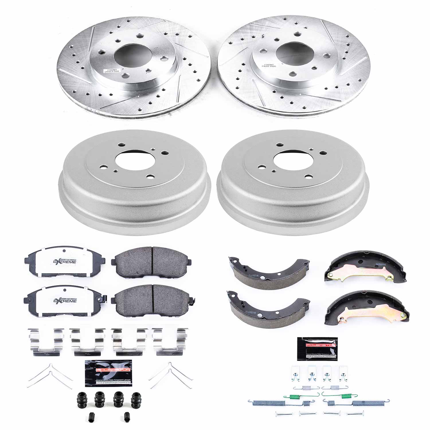 Power Stop K15207DK-26 Z26 Street Warrior 1-Click Front And Rear Brake Kit With Drum Brakes And Brake Shoes for 2000-2001 Nissan Altima Rear Drum product image