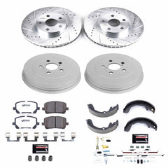 Power Stop K15220DK-26 Z26 Street Warrior 1-Click Front And Rear Brake Kit With Drum Brakes And Brake Shoes for 2003-2006 Pontiac Vibe Front Wheel Drive Rear Drum product image
