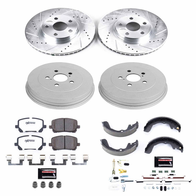 Power Stop K15220DK-26 Z26 Street Warrior 1-Click Front And Rear Brake Kit With Drum Brakes And Brake Shoes for 2003-2006 Pontiac Vibe Front Wheel Drive Rear Drum product image