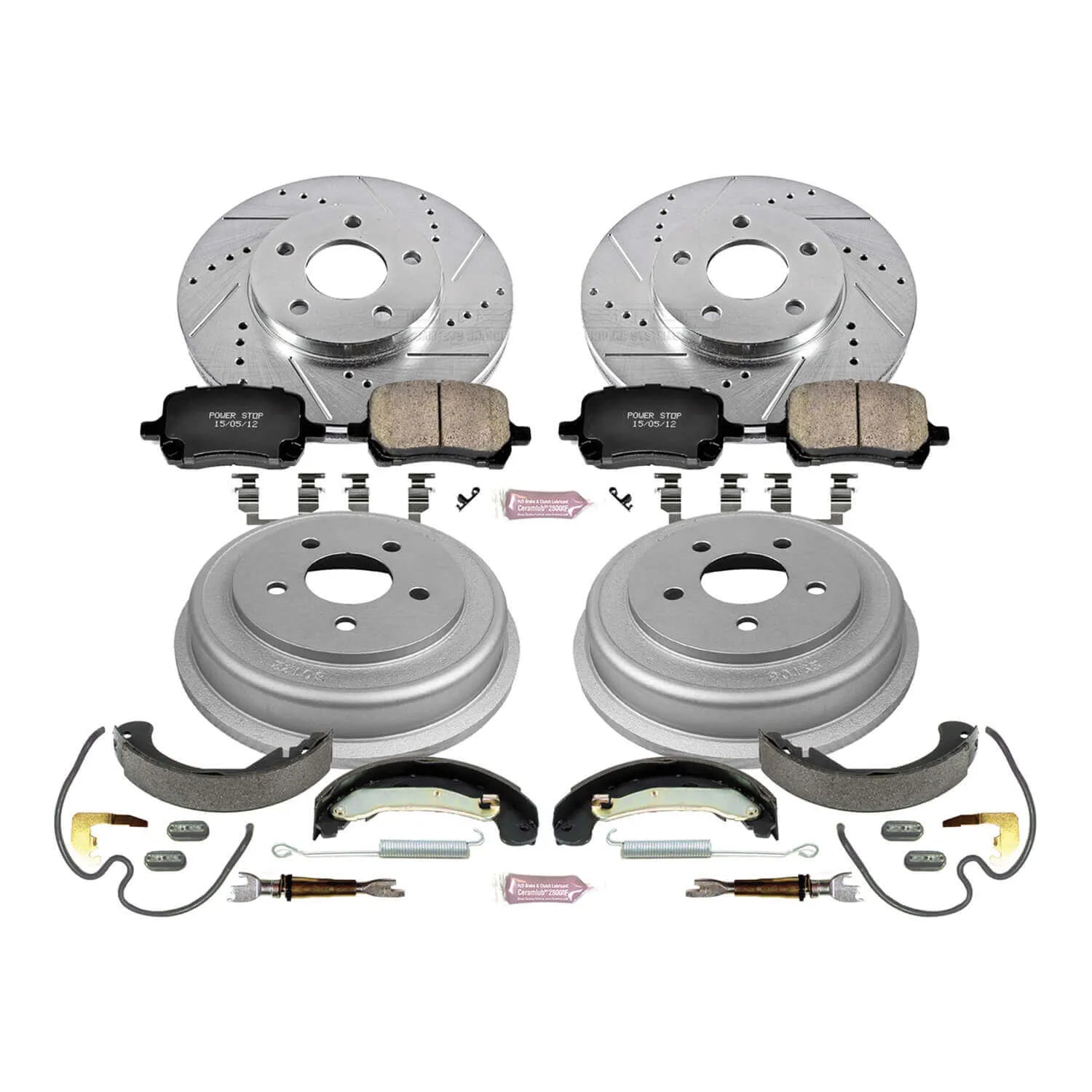Power Stop K15222DK - Z23 1-Click Performance Drilled And Slotted Rotor Front And Rear Brake Kit