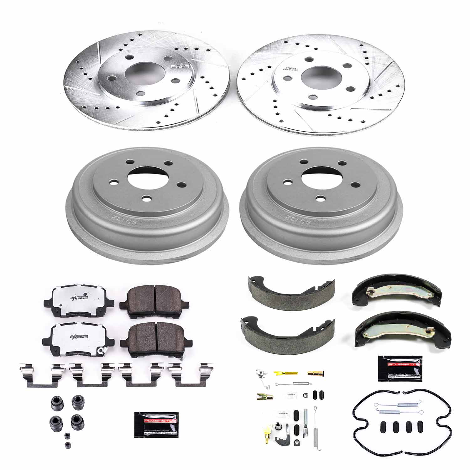 Power Stop K15223DK-26 Z26 Street Warrior 1-Click Front And Rear Brake Kit With Drum Brakes And Brake Shoes for 2008 Chevrolet Hhr Rear Drum product image