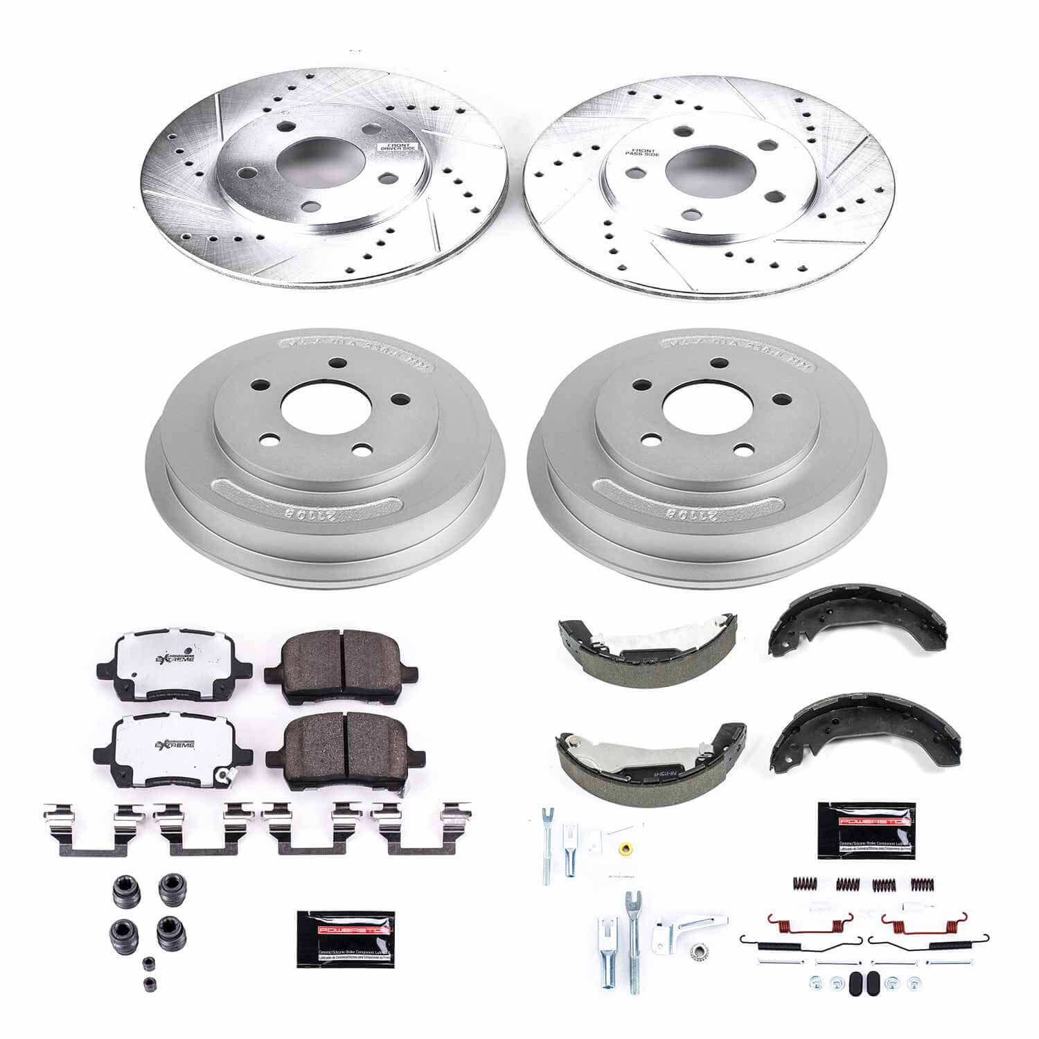 Power Stop K15225DK-26 Z26 Street Warrior 1-Click Front And Rear Brake Kit With Drum Brakes And Brake Shoes for 2009-2010 Chevrolet Hhr Rear Drum product image