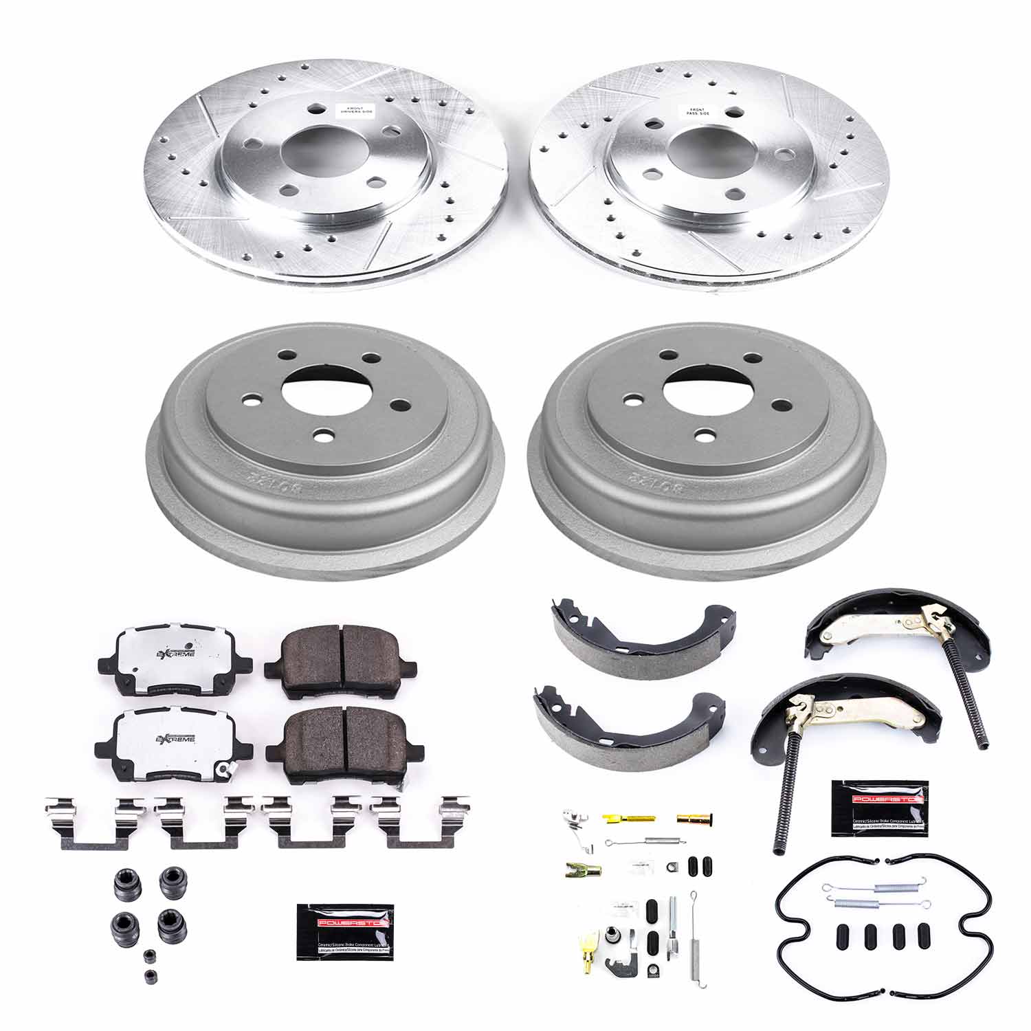Power Stop K15239DK-26 Z26 Street Warrior 1-Click Front And Rear Brake Kit With Drum Brakes And Brake Shoes for 2004-2007 Chevrolet Malibu Rear Drum product image