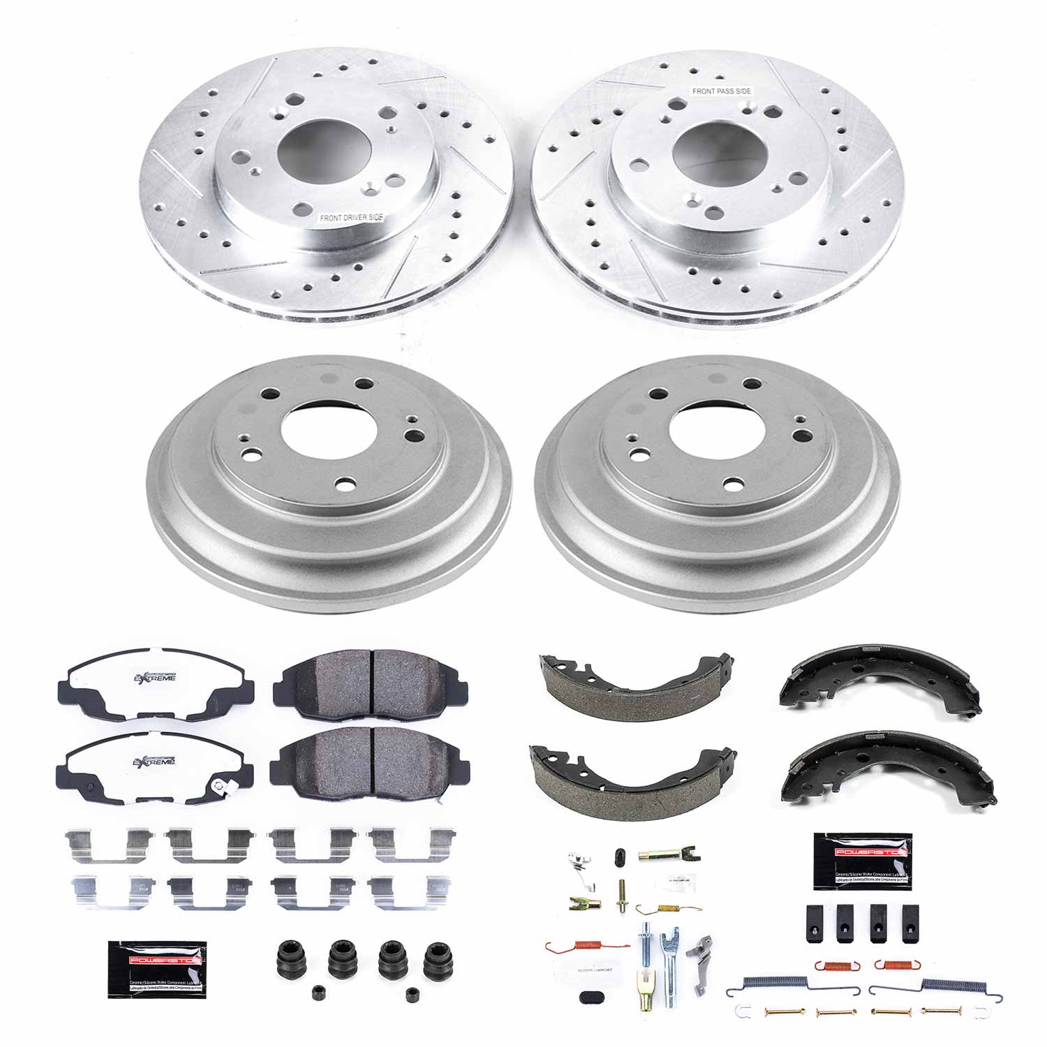 Power Stop K15241DK-26 Z26 Street Warrior 1-Click Front And Rear Pad And Rotor Kit With Drum And Brake Shoes for 2006-2008 Honda Civic DX, LX Rear Drum product image